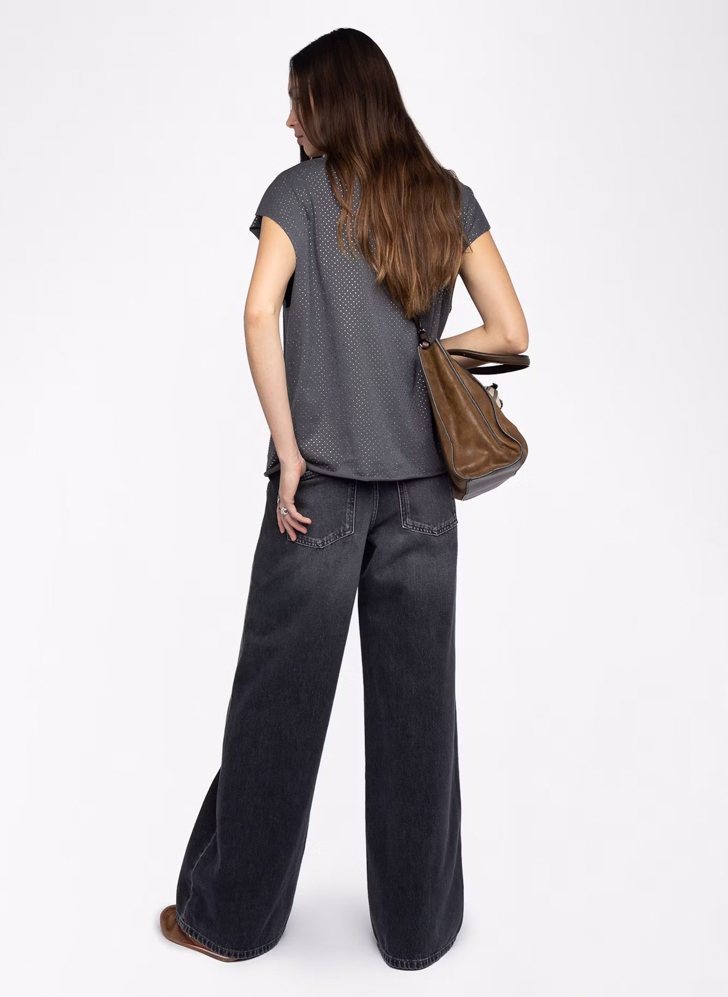 Tee-shirt droit col rond à strass cloe ZADIG&VOLTAIRE Gris