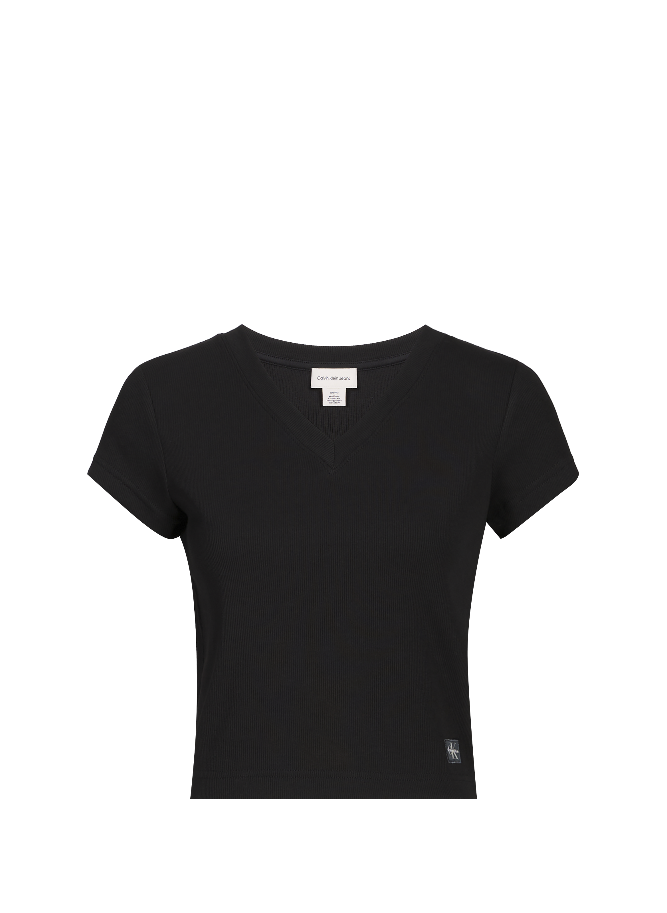 Ribbed cotton V-neck T-shirt CALVIN KLEIN Black