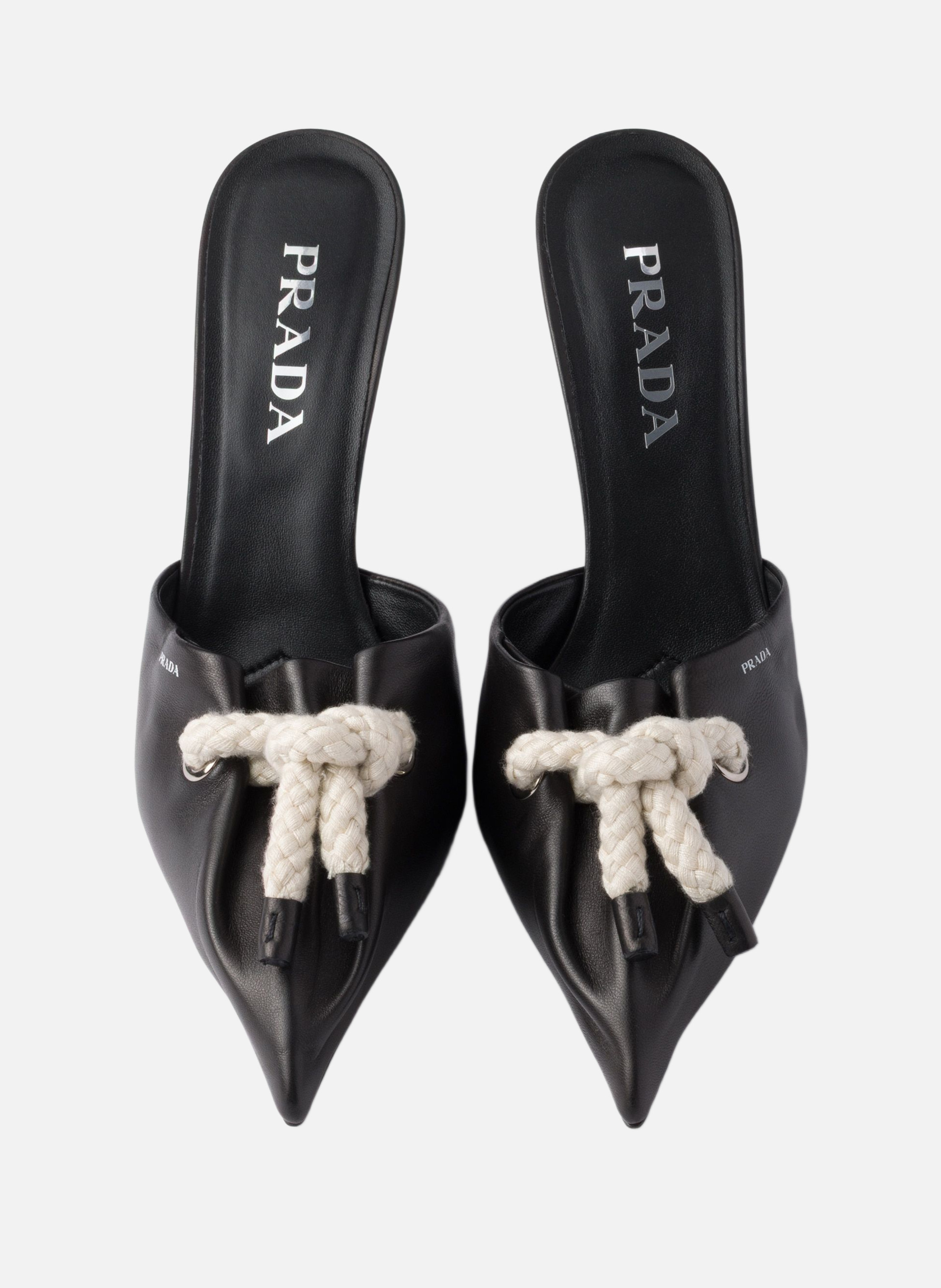 Mules en cuir nappa avec cordon PRADA Noir