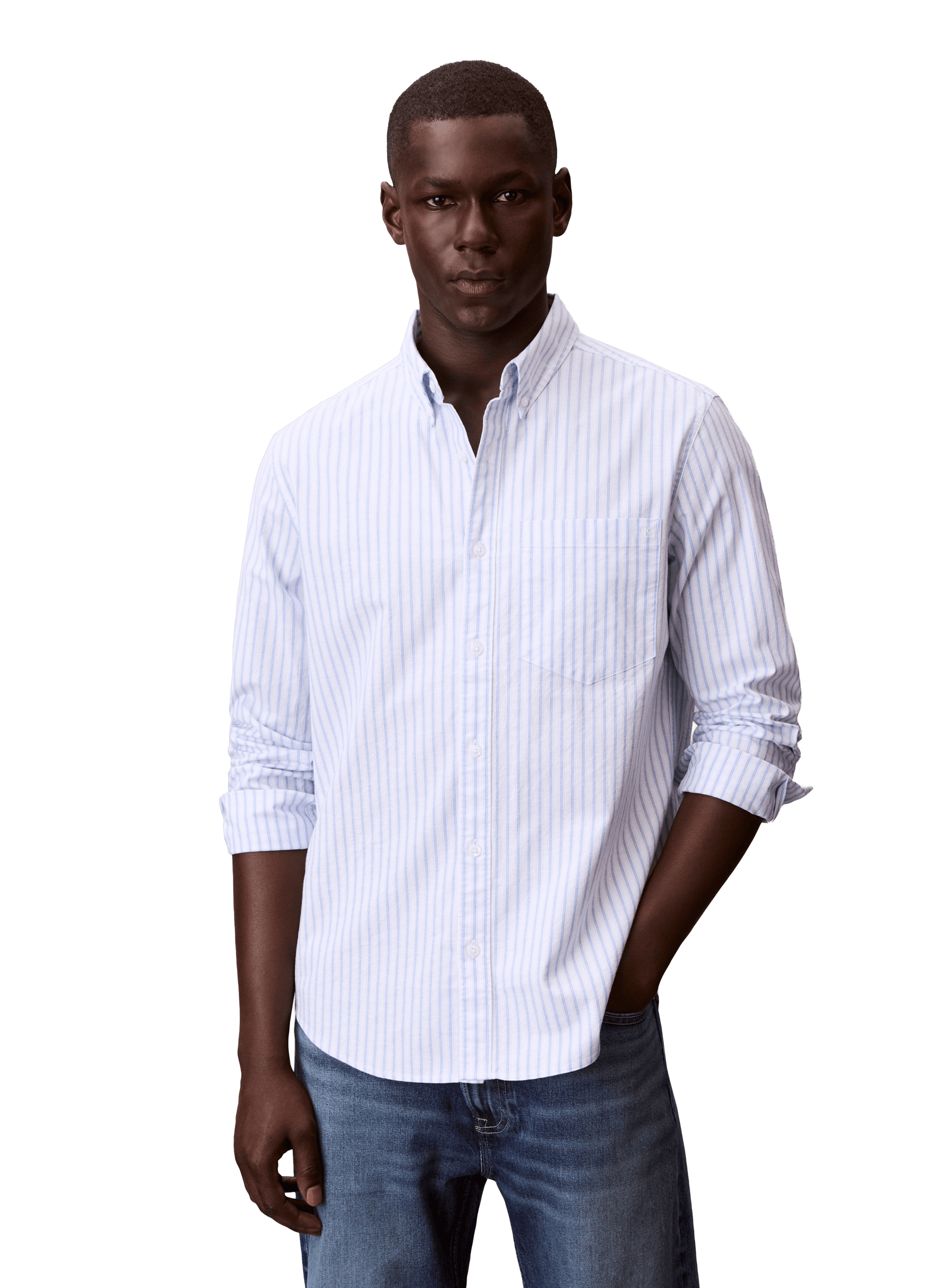 Chemise droite à rayures en coton CALVIN KLEIN Bleu