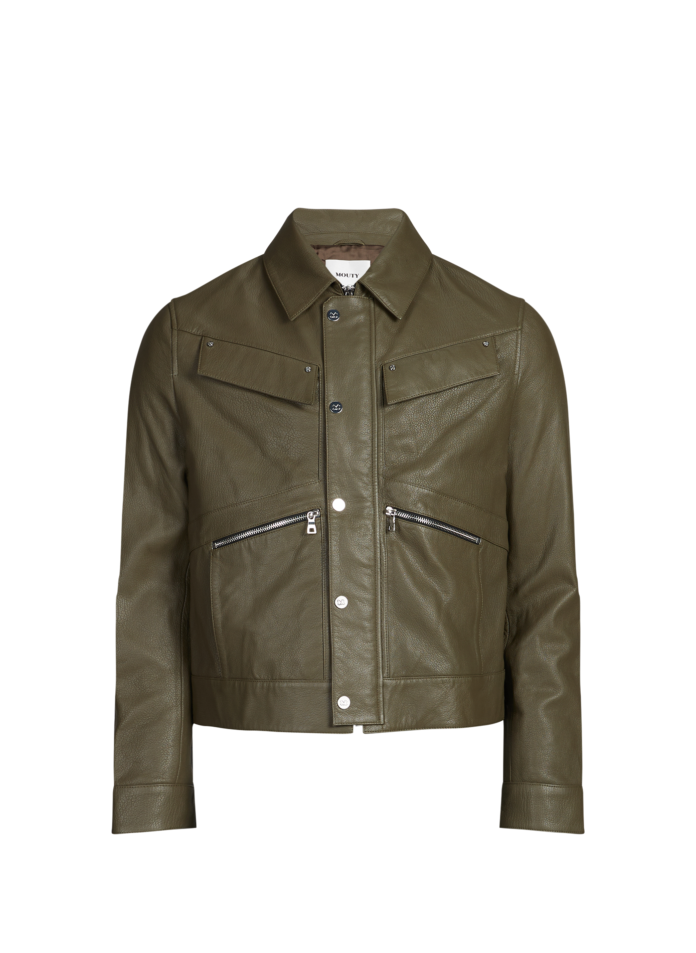 Blouson à col classique en cuir grainé MOUTY Kaki