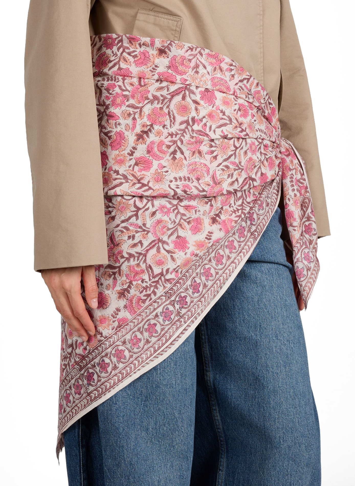 Floral Cotton Block Square Scarf AU PRINTEMPS PARIS Pink