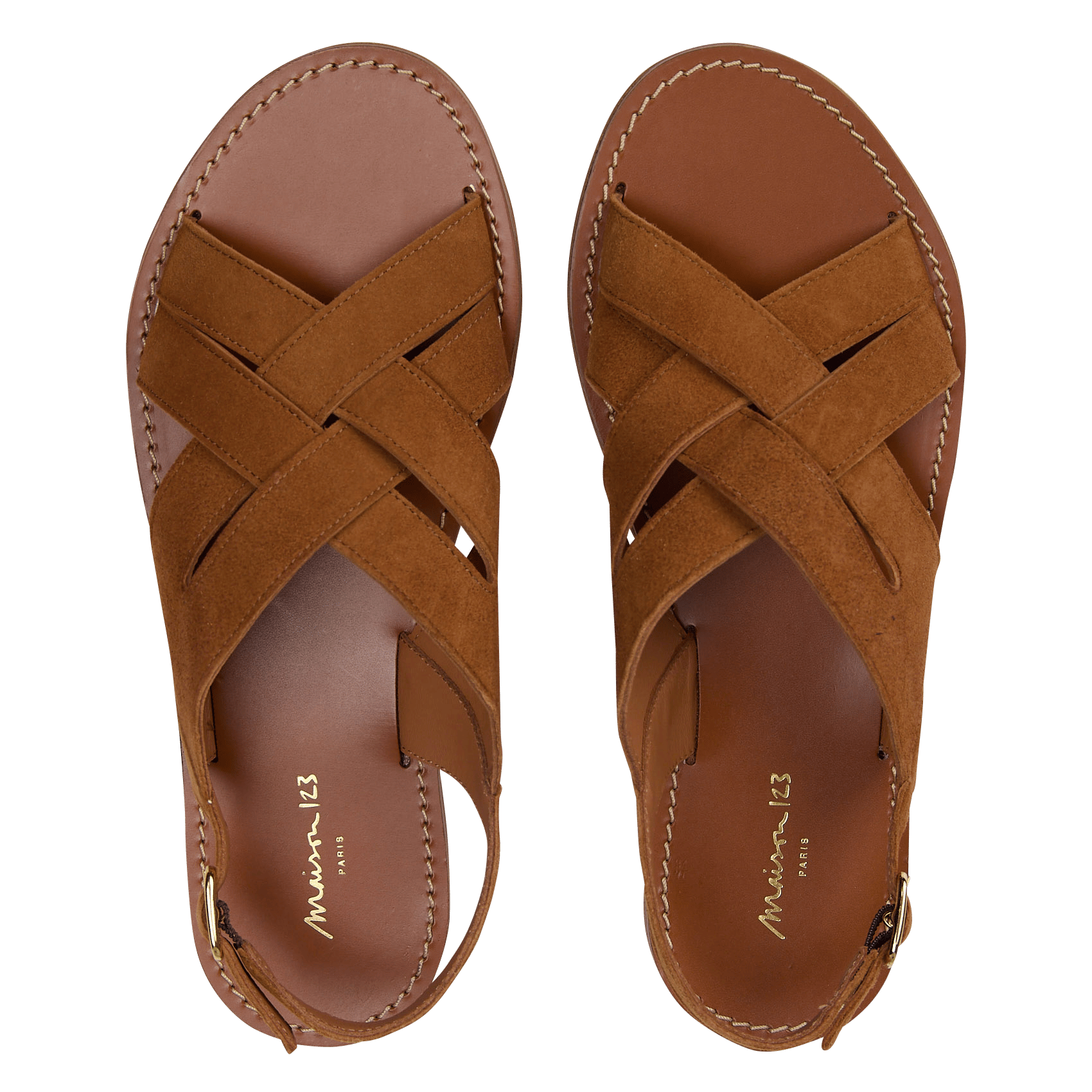 Sandales plates à brides croisées en cuir soan MAISON 123 Beige