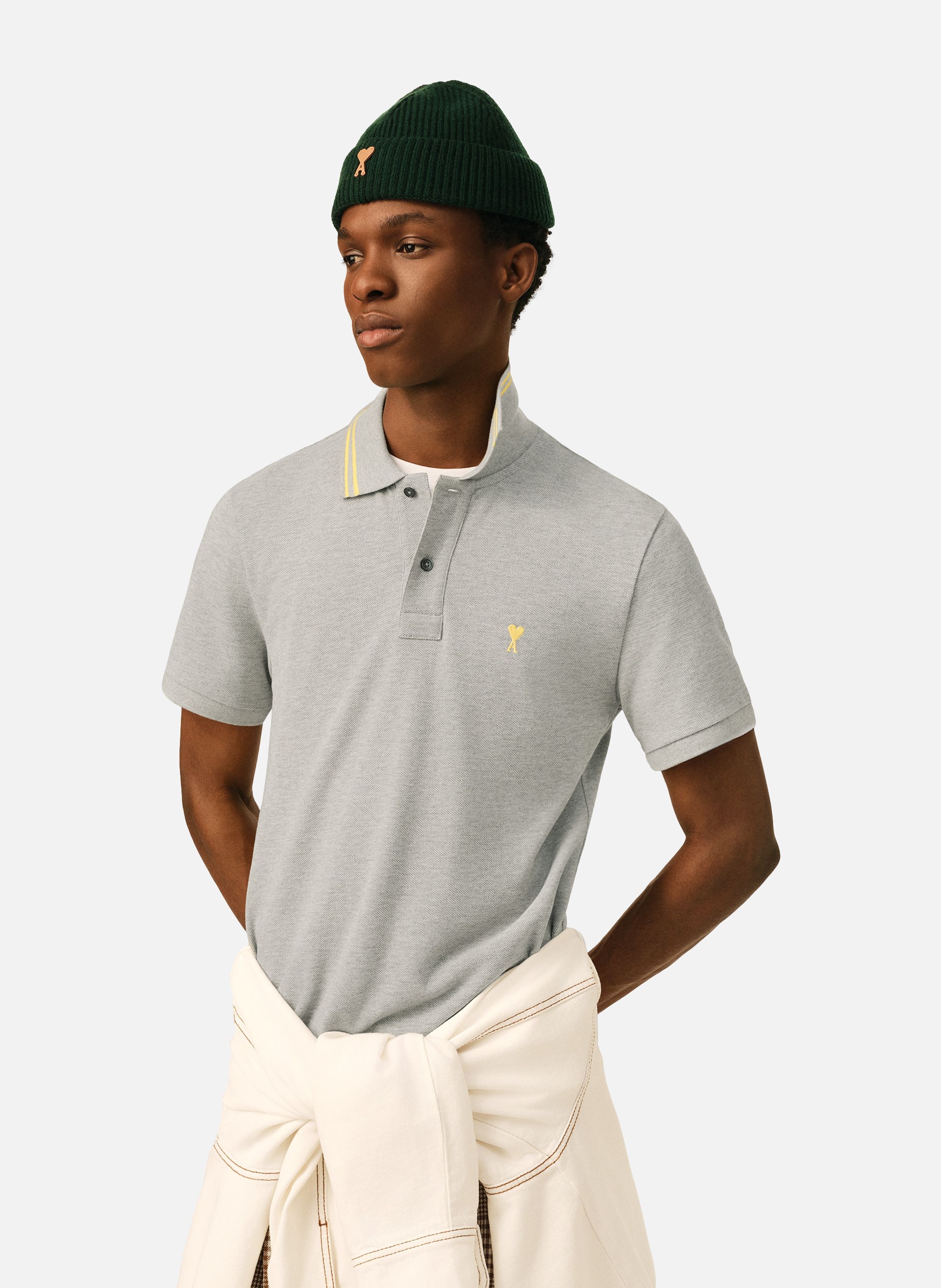 Polo ami de coeur en coton AMI PARIS Gris