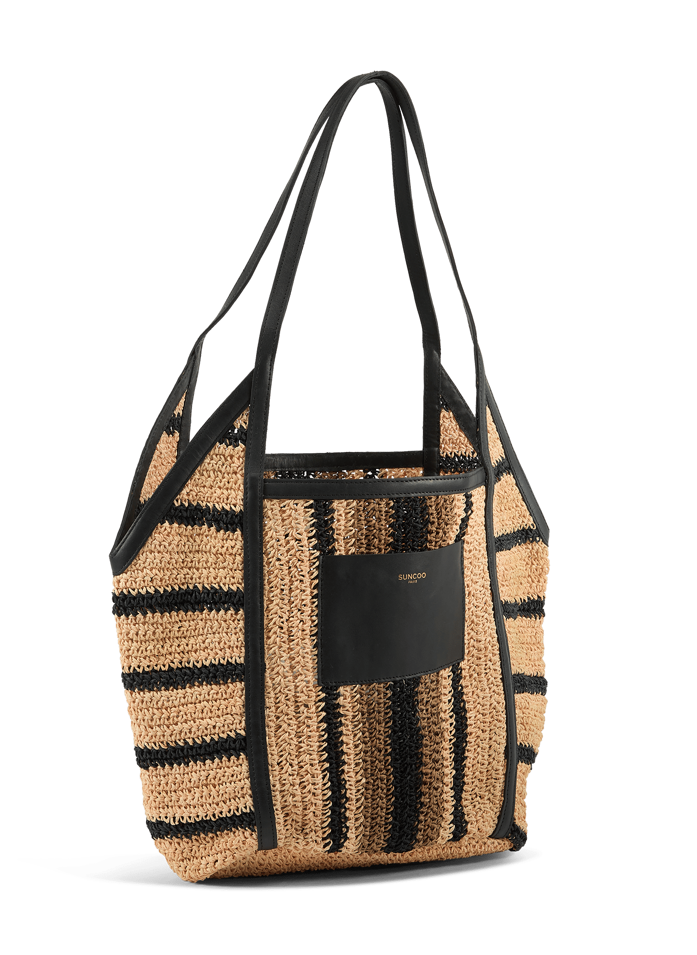 Sac épaule Akael en raphia et cuir SUNCOO Beige