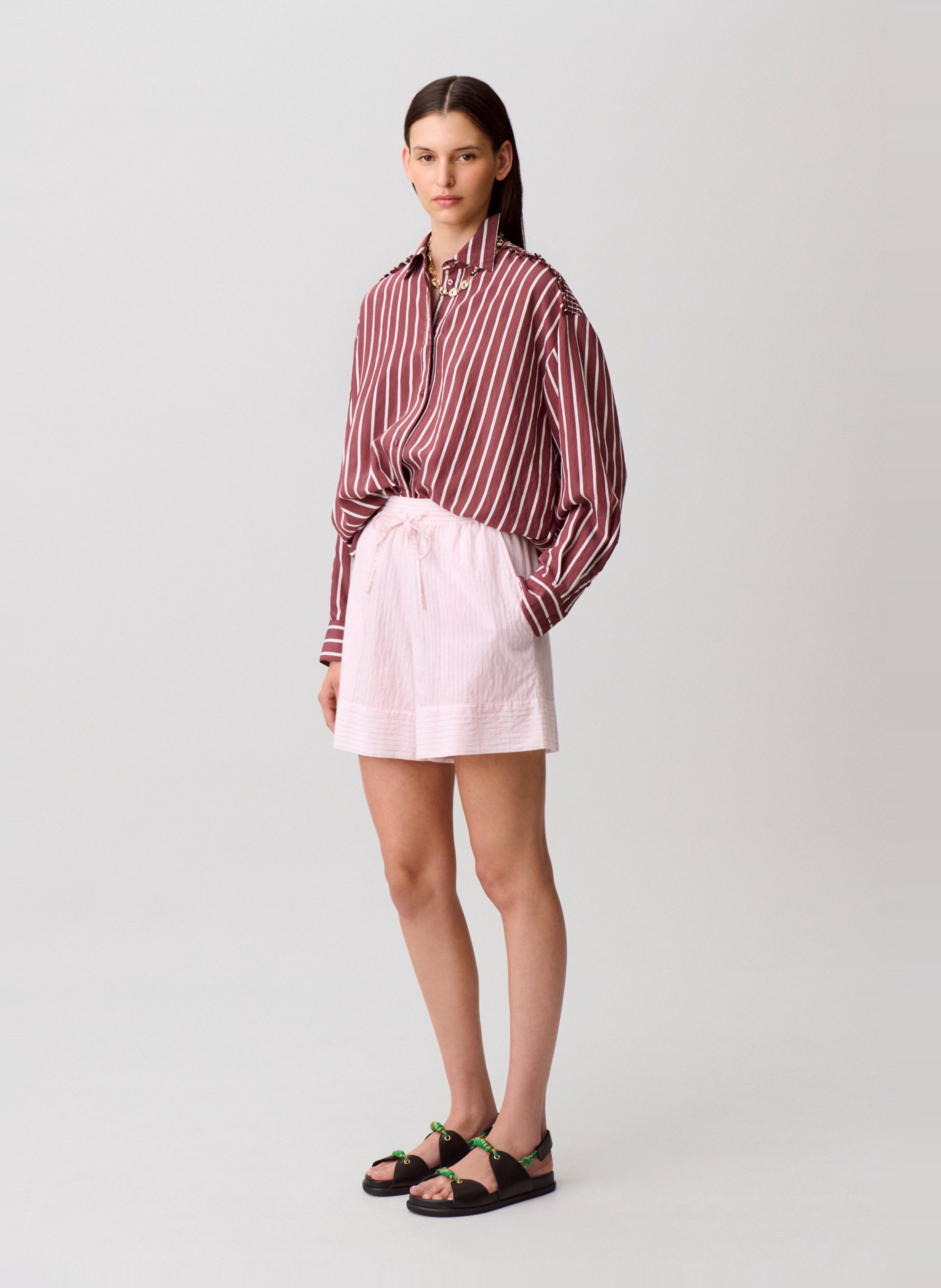 Short large élastiqué rayé CLAUDIE PIERLOT Rose