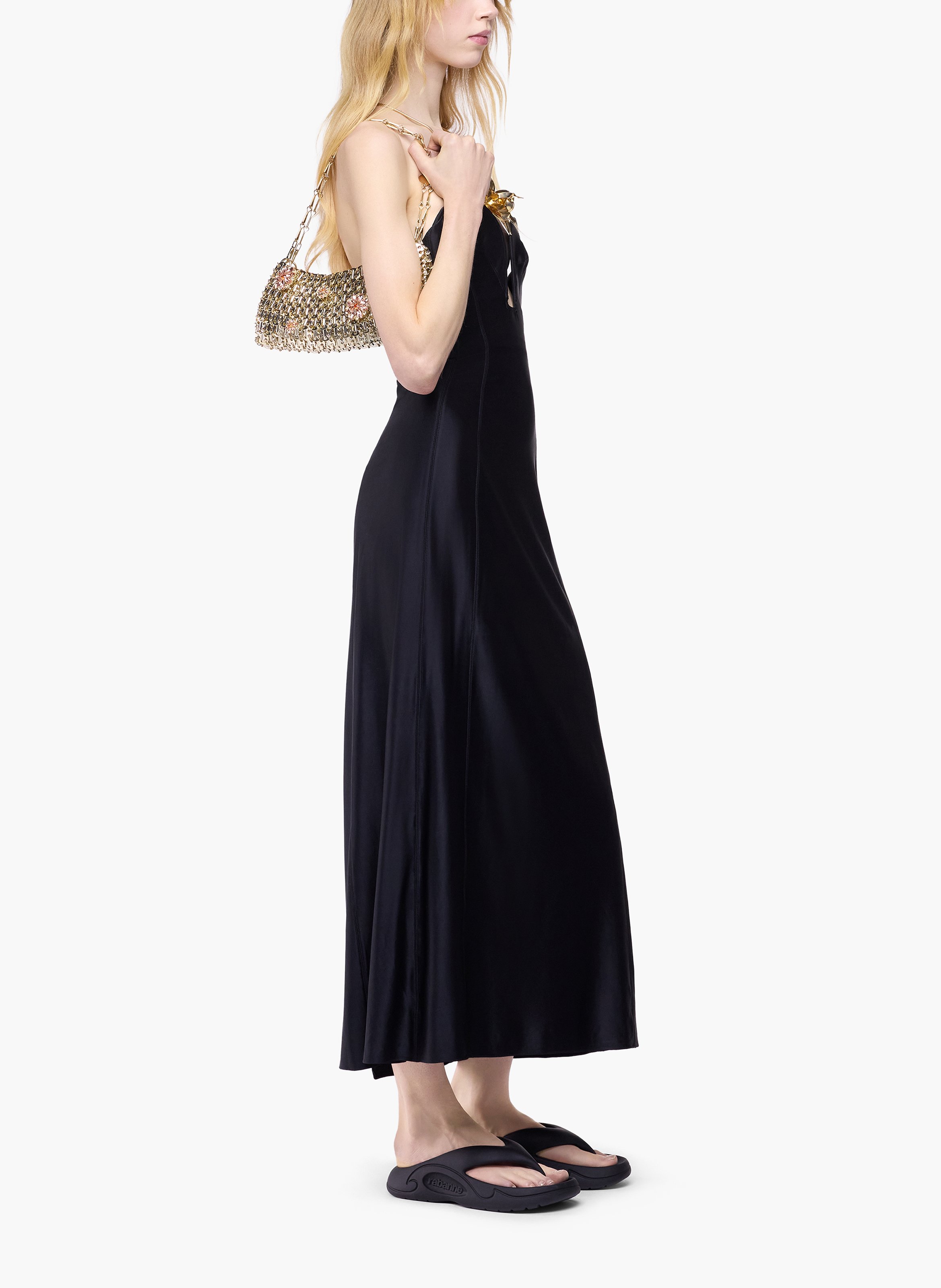 Robe midi en jersey de viscose avec bustier structuré en forme de cœur RABANNE Noir
