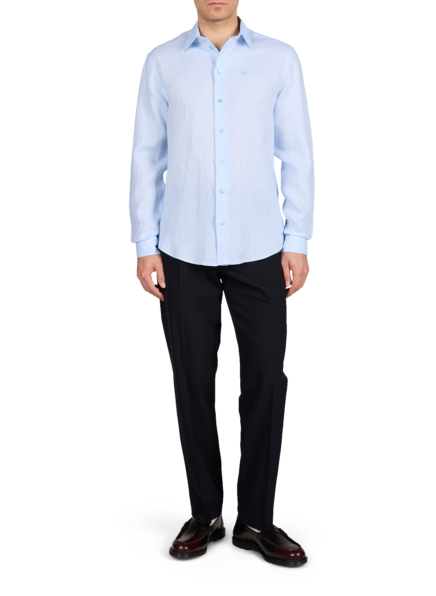 Gerader Leinenhemd EMPORIO ARMANI Blau