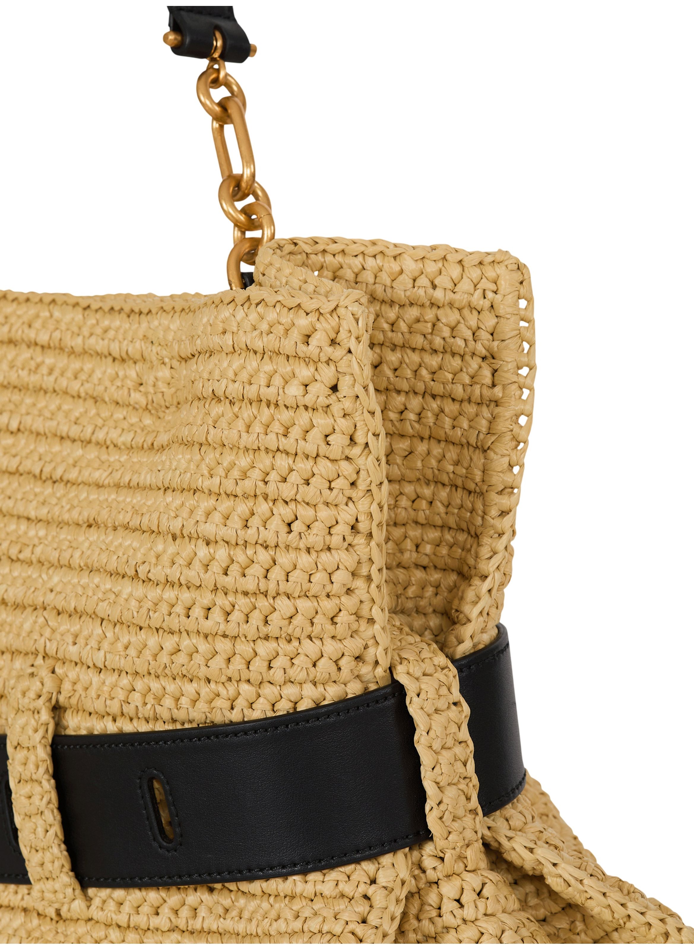 Sac anthem medium en crochet et cuir lisse BALMAIN Beige