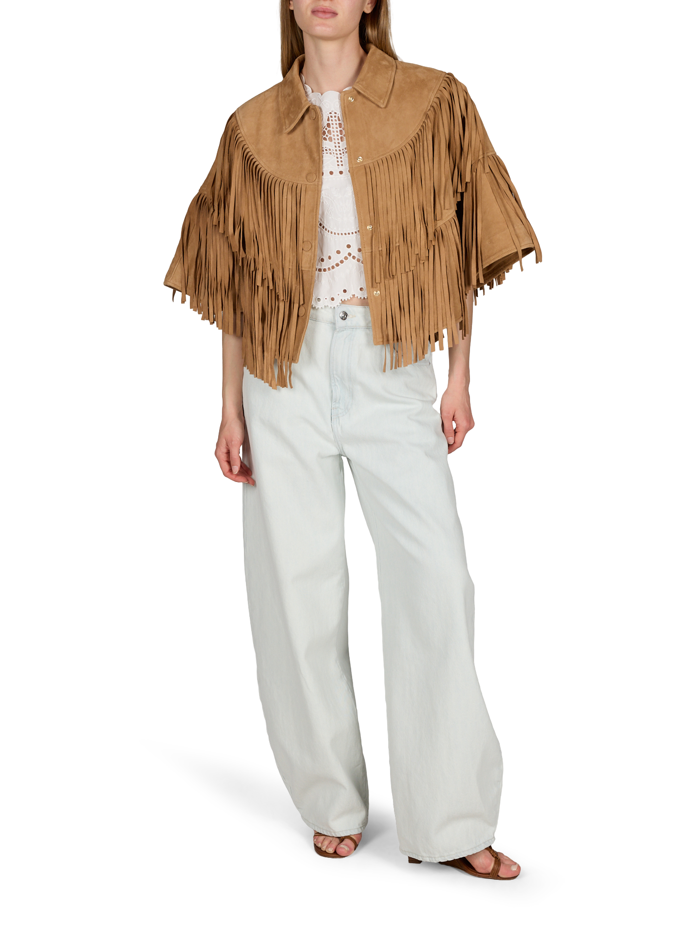 Valina fringed suede cape BERENICE Brown