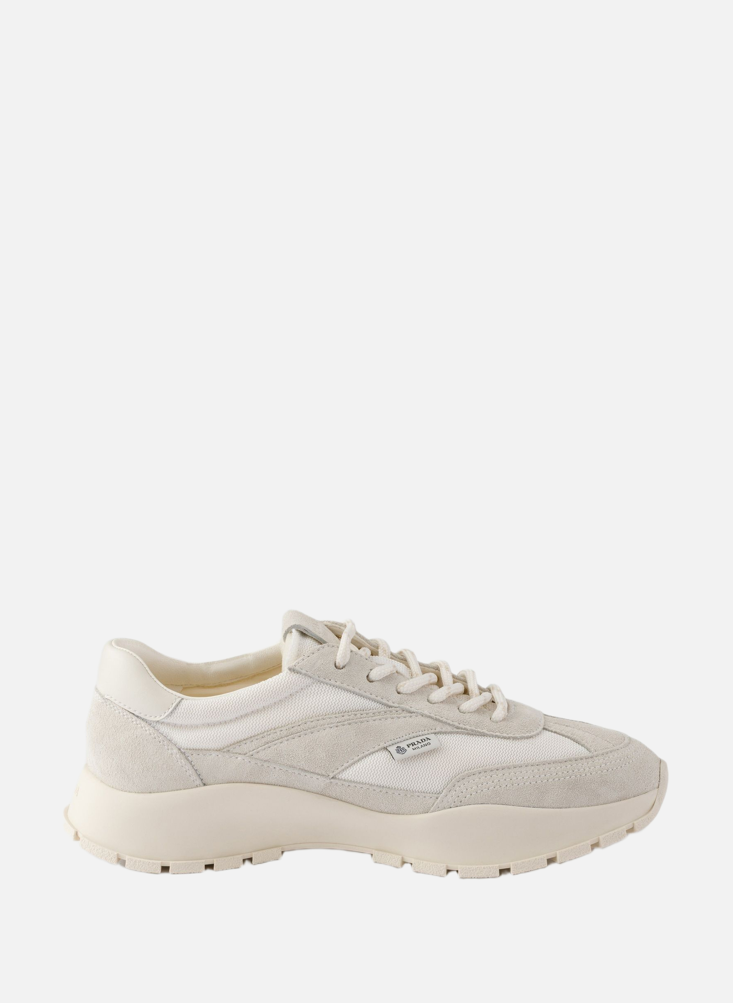 Baskets en mesh et en suède PRADA Blanc