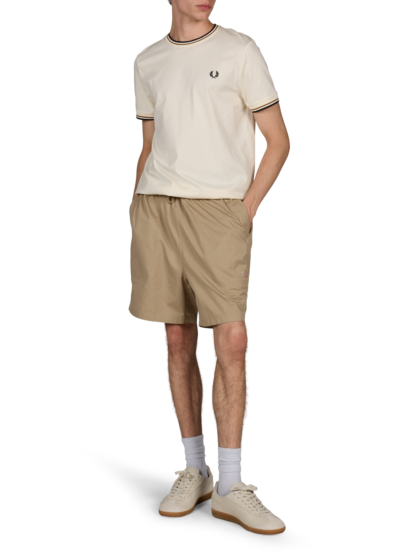 Plain round neck cotton T-shirt FRED PERRY Beige