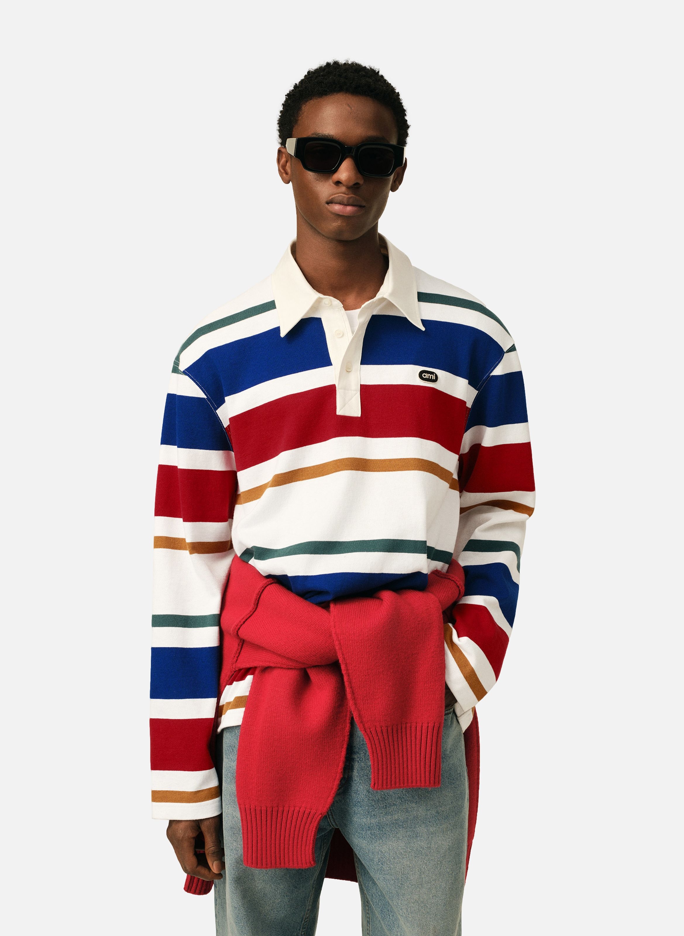 Polo à rayures unisexe en coton patch ami AMI PARIS Multicolore