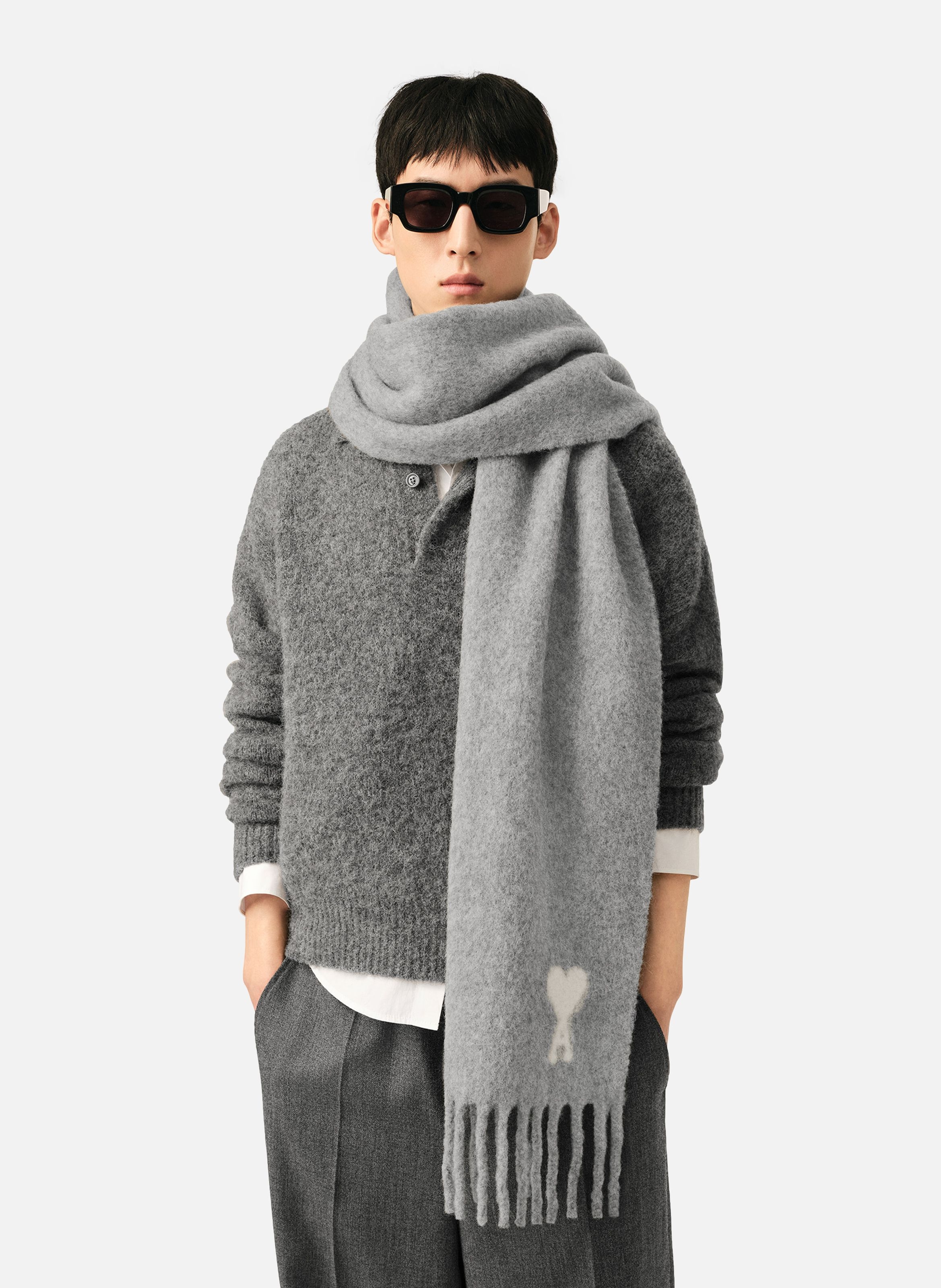 Echarpe unisexe en alpaga ami de coeur AMI PARIS Gris