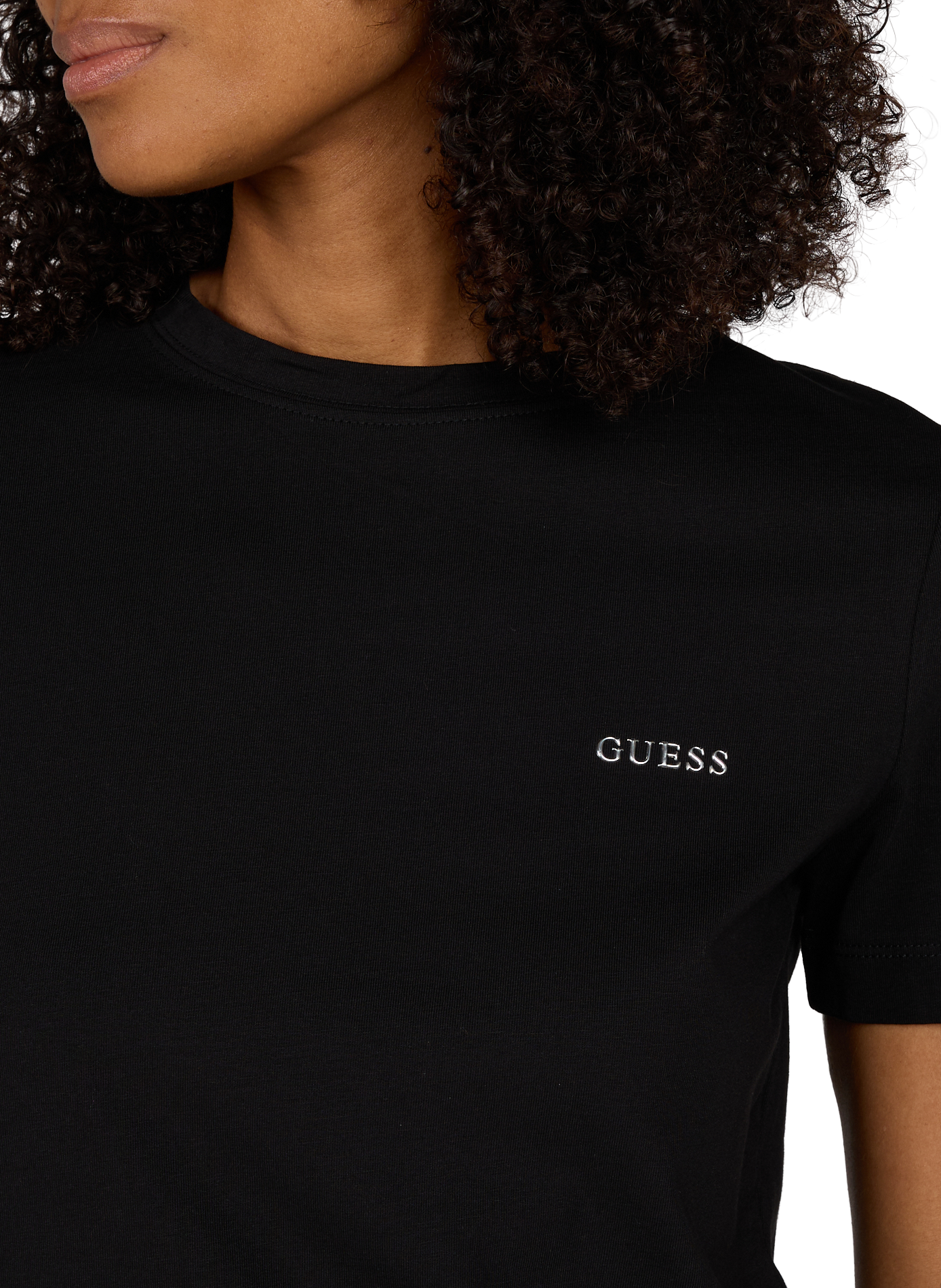T-Shirt Tracey mit glänzendem Logo aus Baumwollmischung GUESS Schwarz