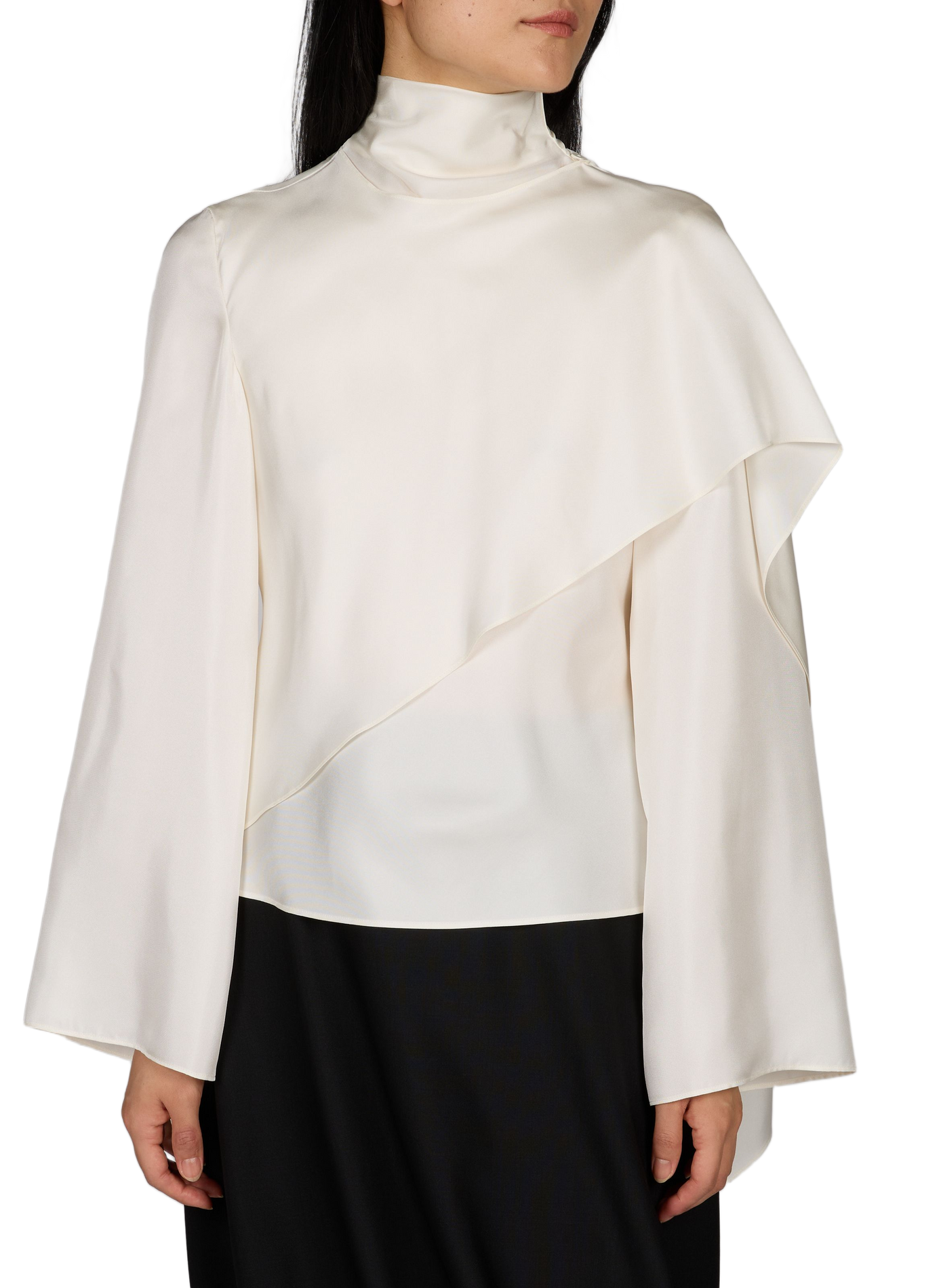 Weit geschnittene Bluse mit gerafftem Stehkragen aus Seide ROHE FRAMES Beige