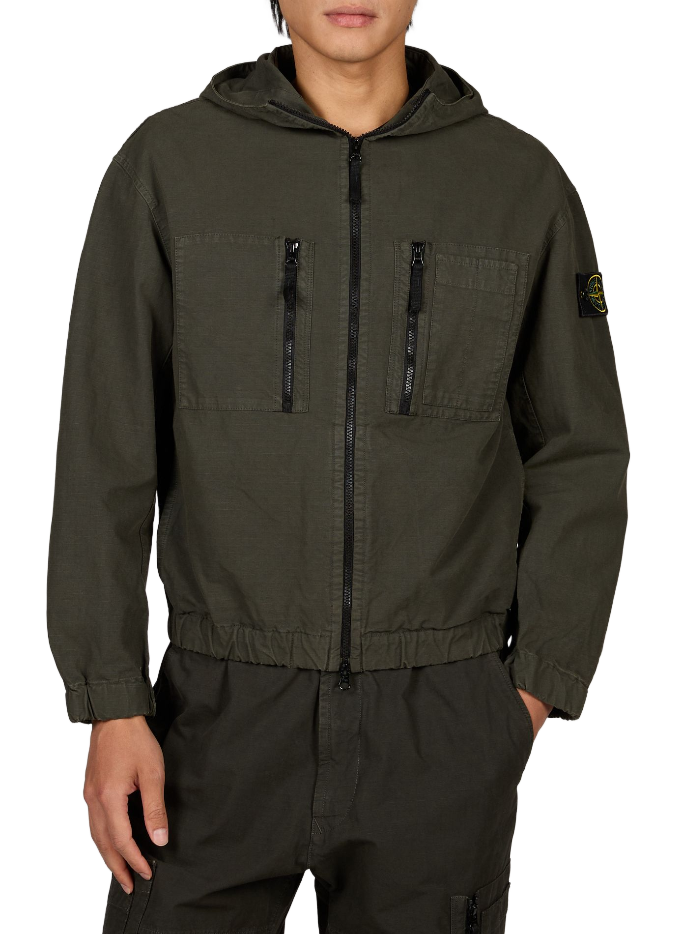 Veste à capuche à poignets et ourlet élastiqués en coton STONE ISLAND Gris