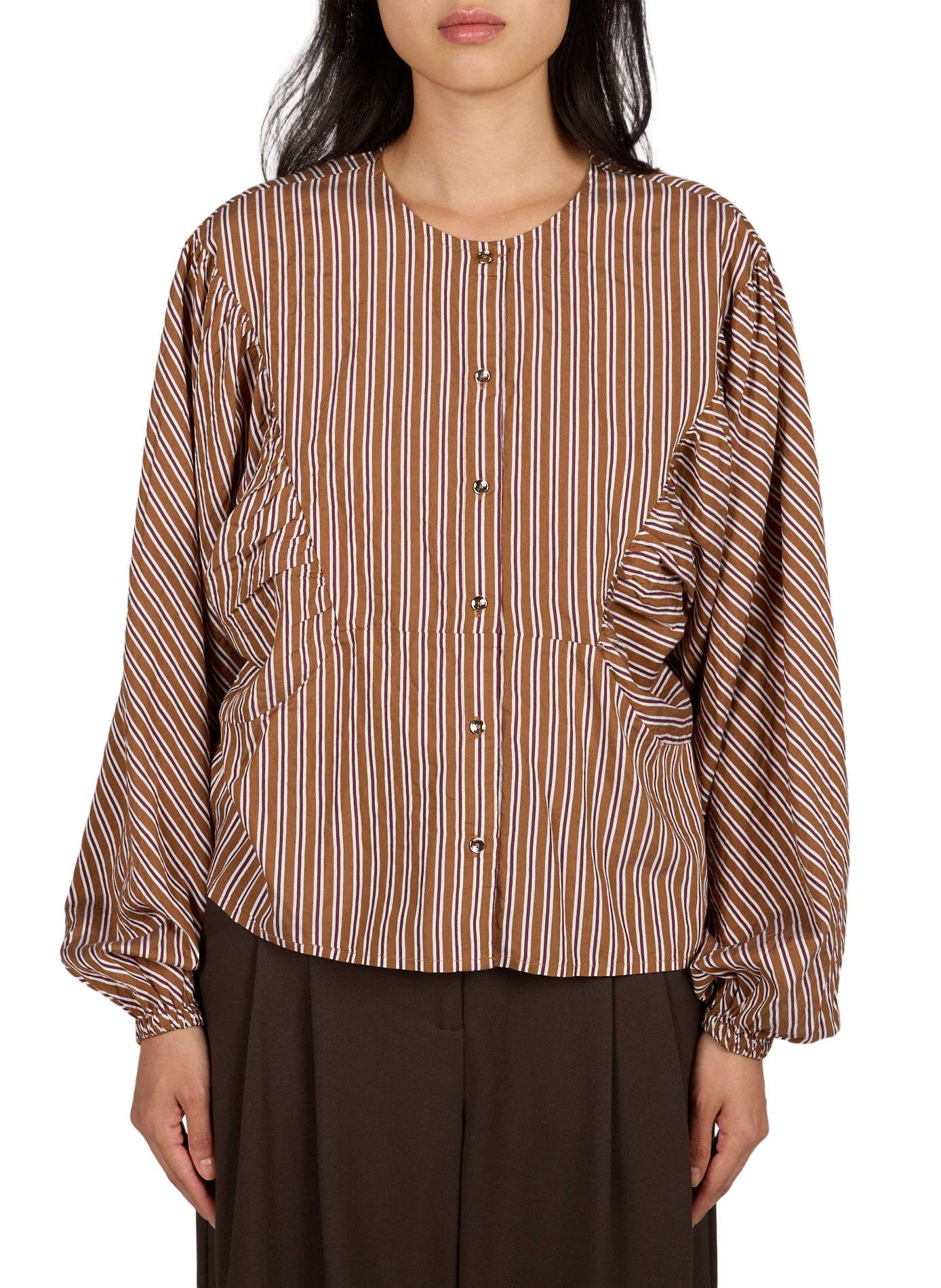 Buttoned Striped Shirt VILA Brown