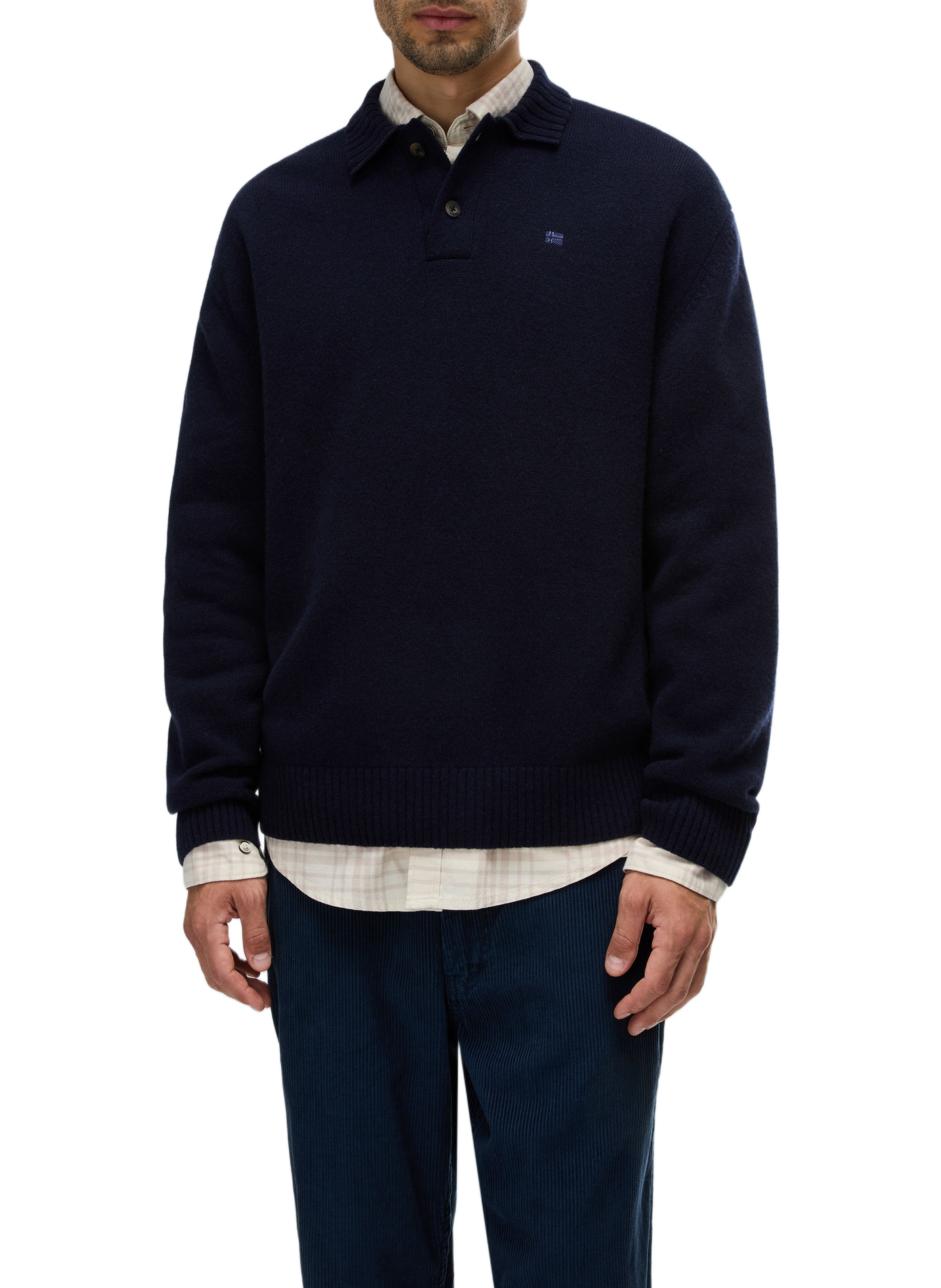 Gerader einfarbiger Langarm-Poloshirt NAPAPIJRI Blau