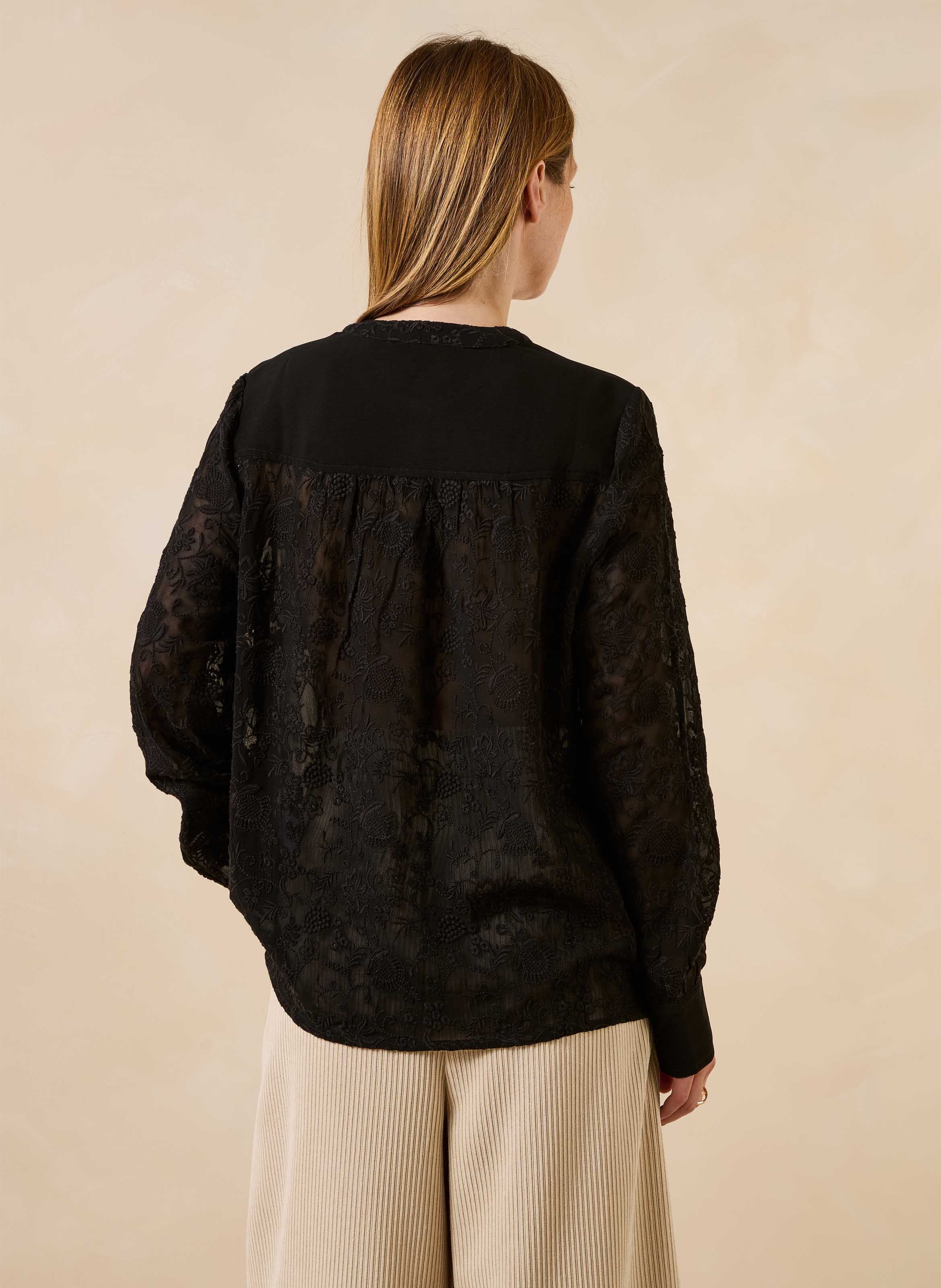 Oversized geborduurd overhemd LA FEE MARABOUTEE Zwart