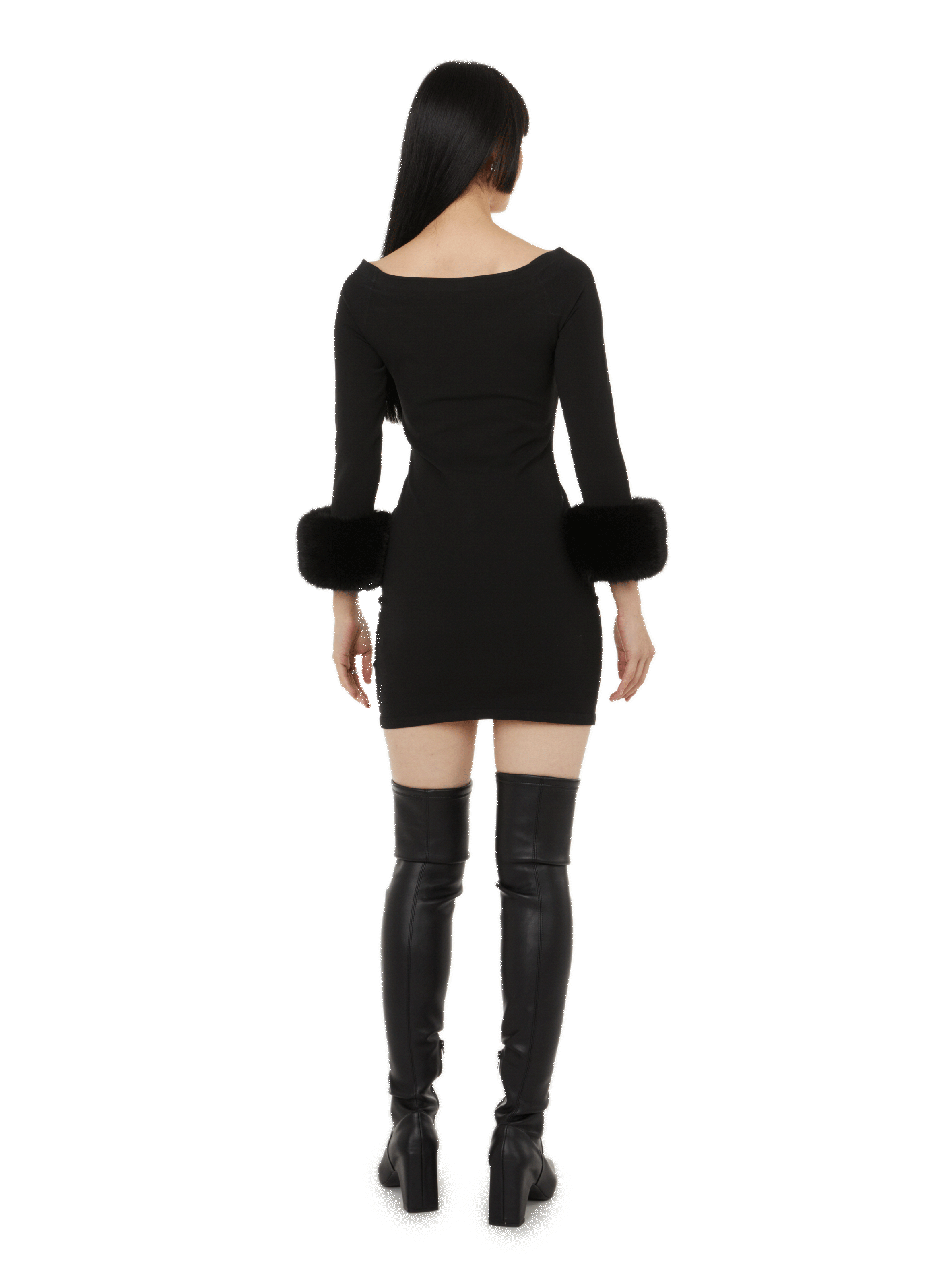 Fitted dress with faux fur cuffs ALEXANDER WANG Black