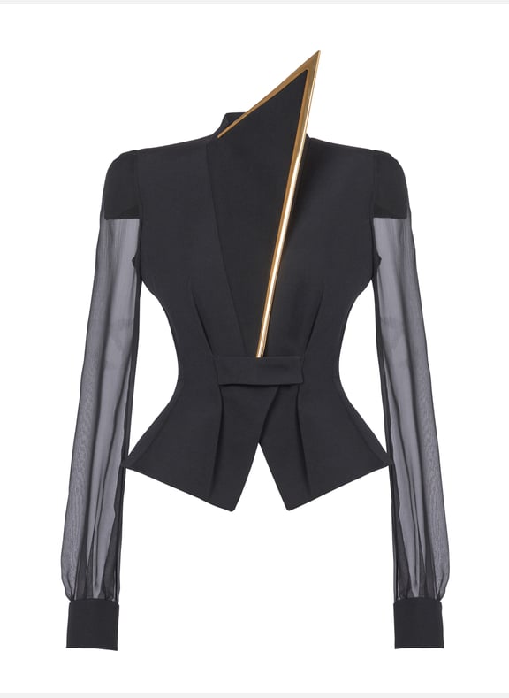 Veste en grain de poudre et mousseline Noir by BALMAIN BALMAIN Veste en grain de poudre et mousseline Noir