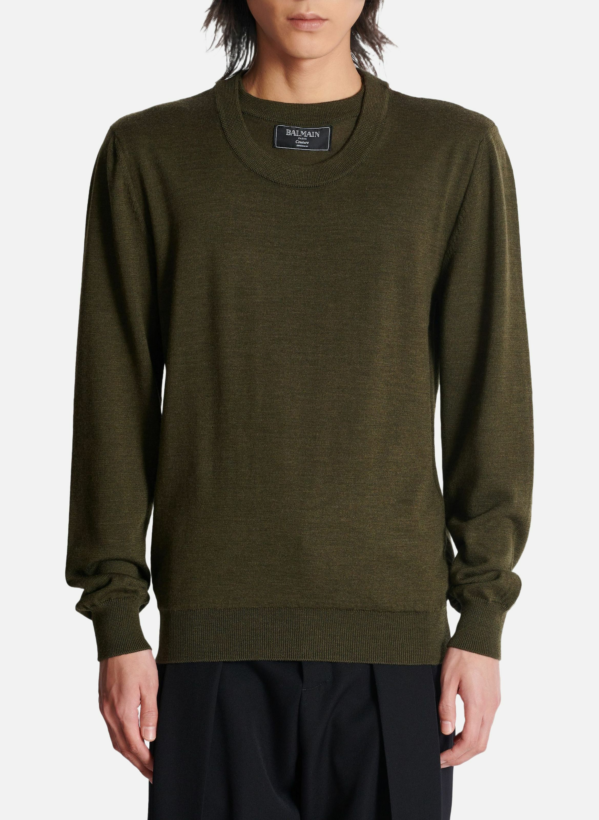 Pull en maille à double col BALMAIN Vert