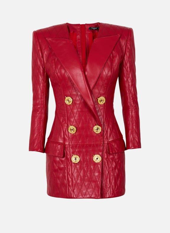 Robe courte en cuir surpiqué Rouge by BALMAIN BALMAIN Robe courte en cuir surpiqué Rouge