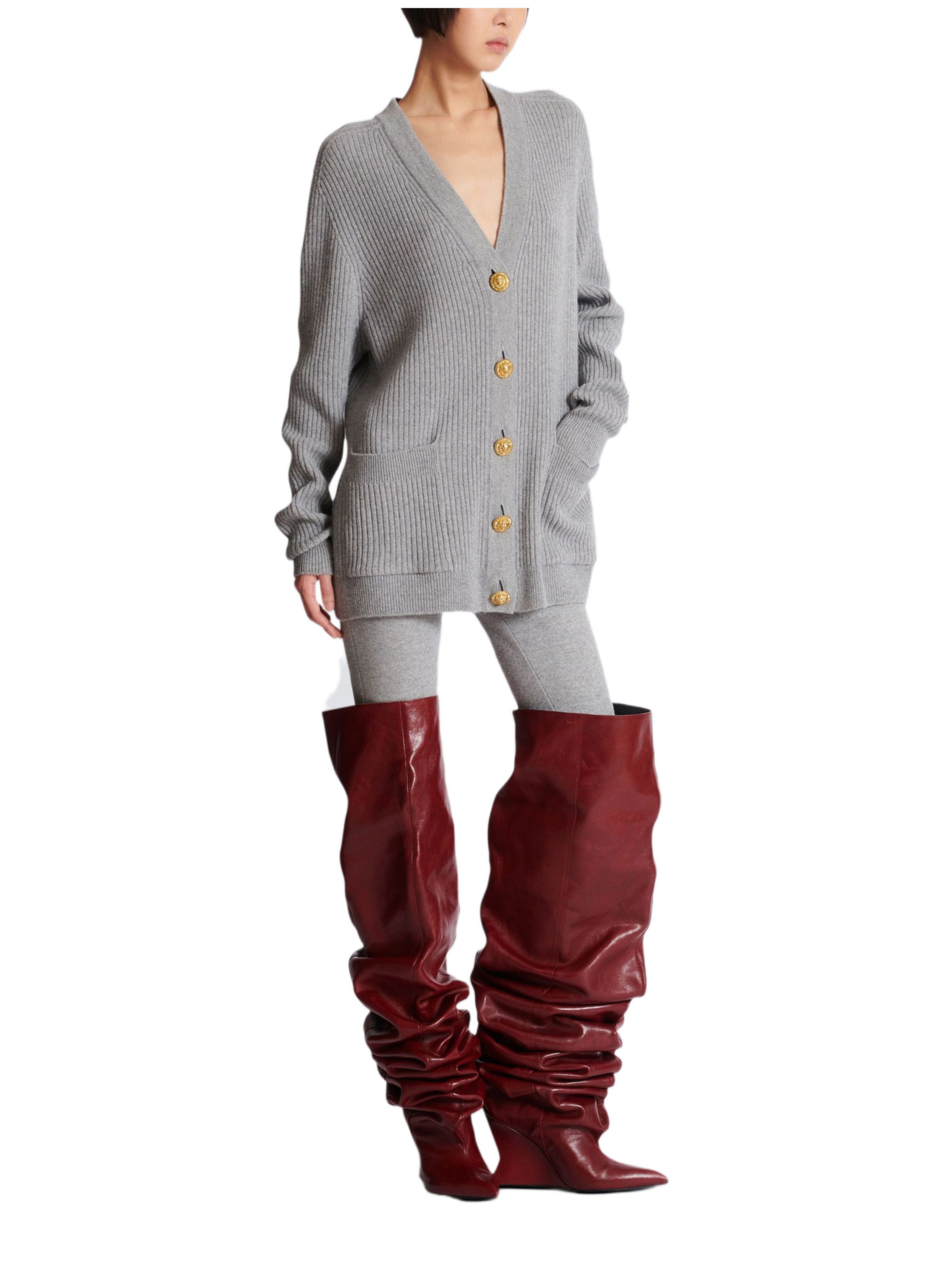 Cardigan boutonné en cachemire BALMAIN Gris