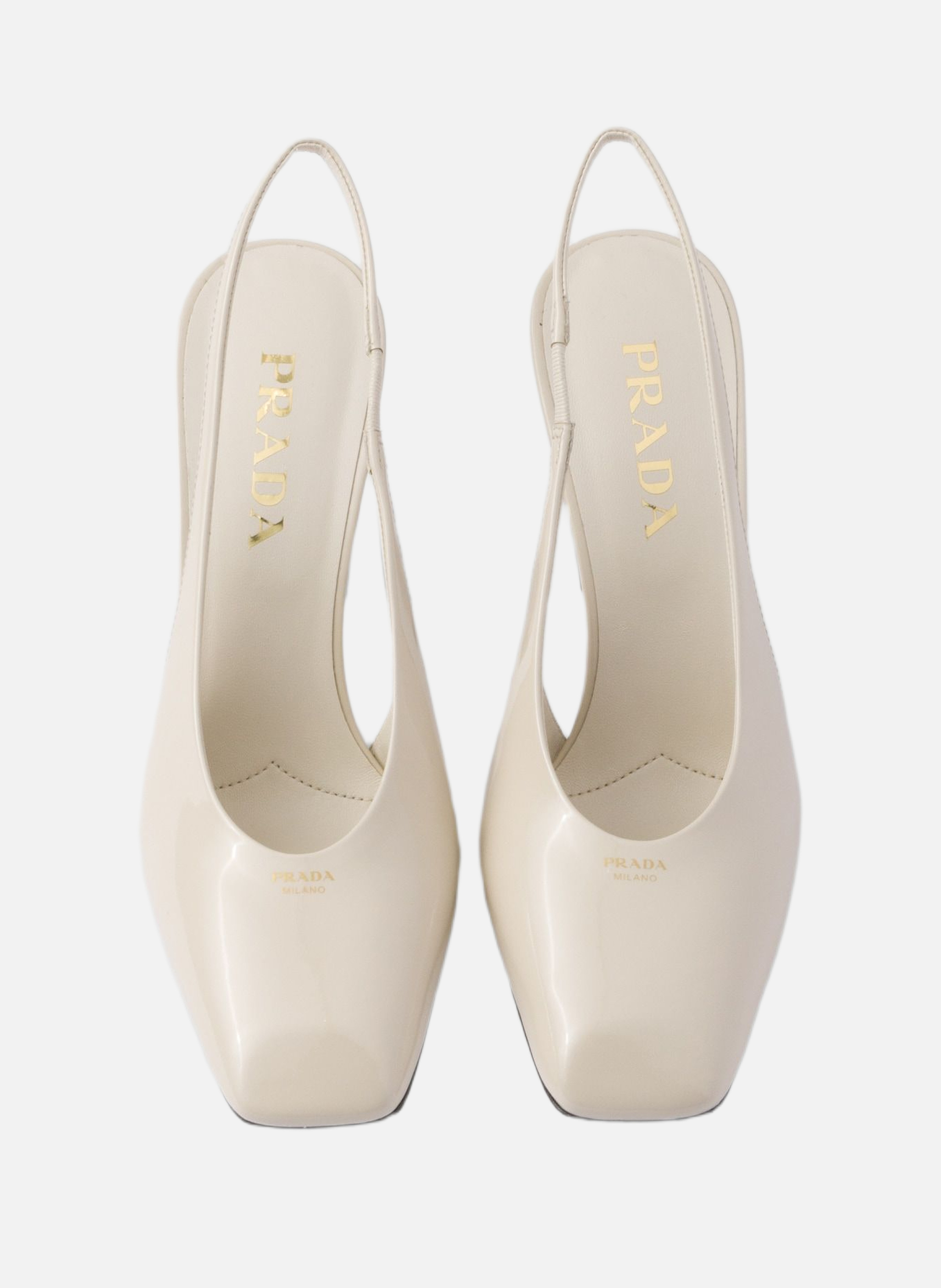 Escarpins à bride arrière en cuir verni PRADA Beige