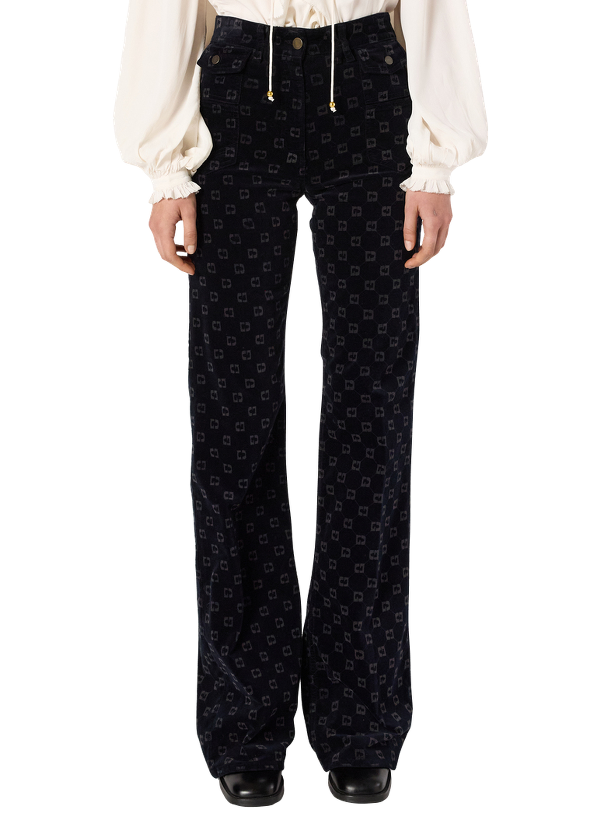 GERARD DAREL Pantalon flare en velours à monogramme - anna Bleu