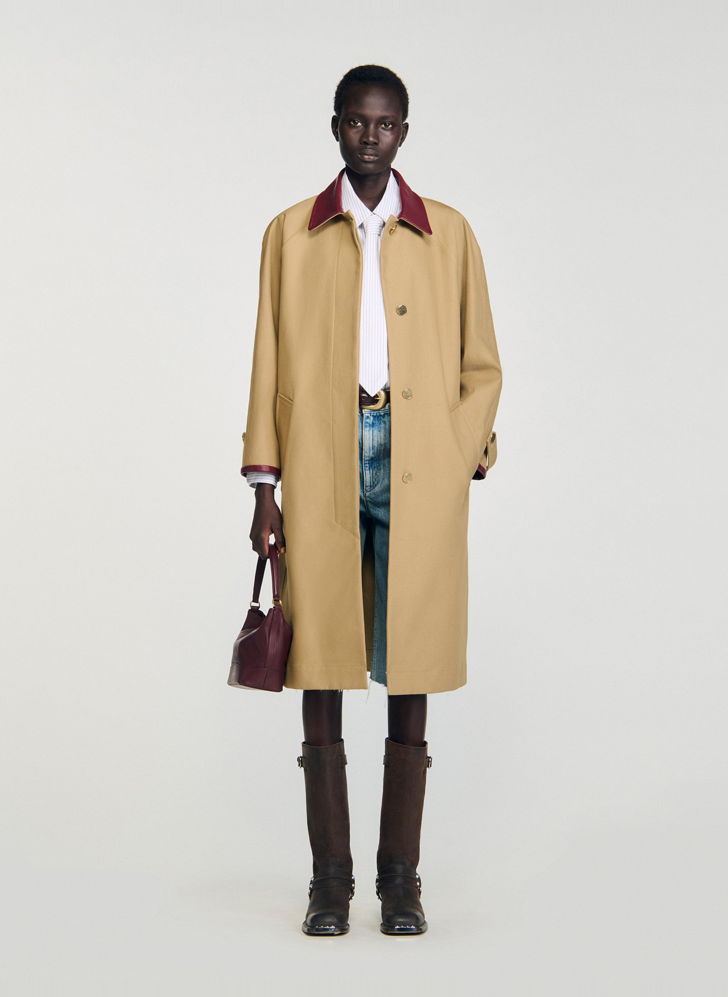 Trench droit col classique en coton SANDRO Beige