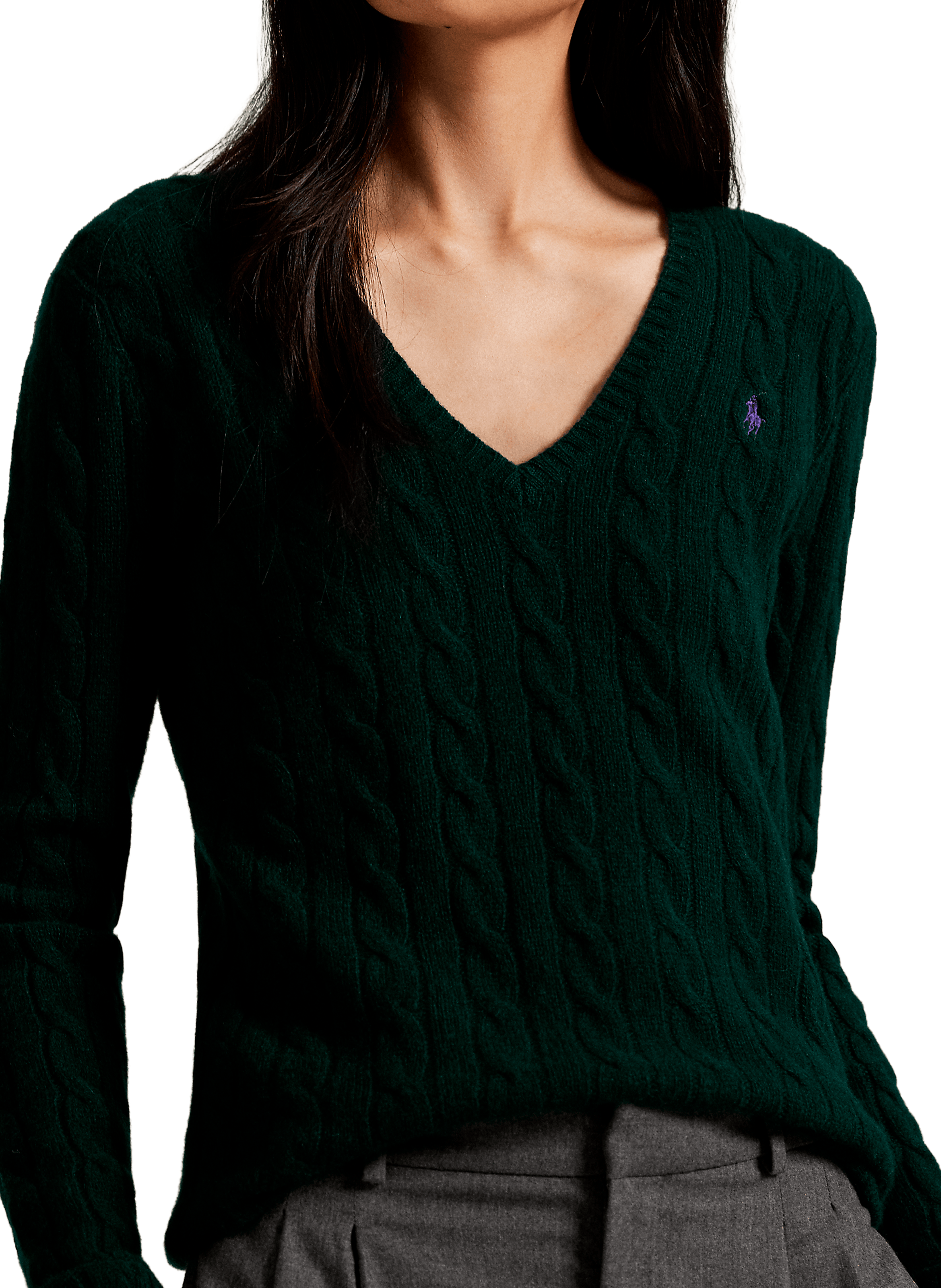 Pull col V en laine et cachemire POLO RALPH LAUREN Vert