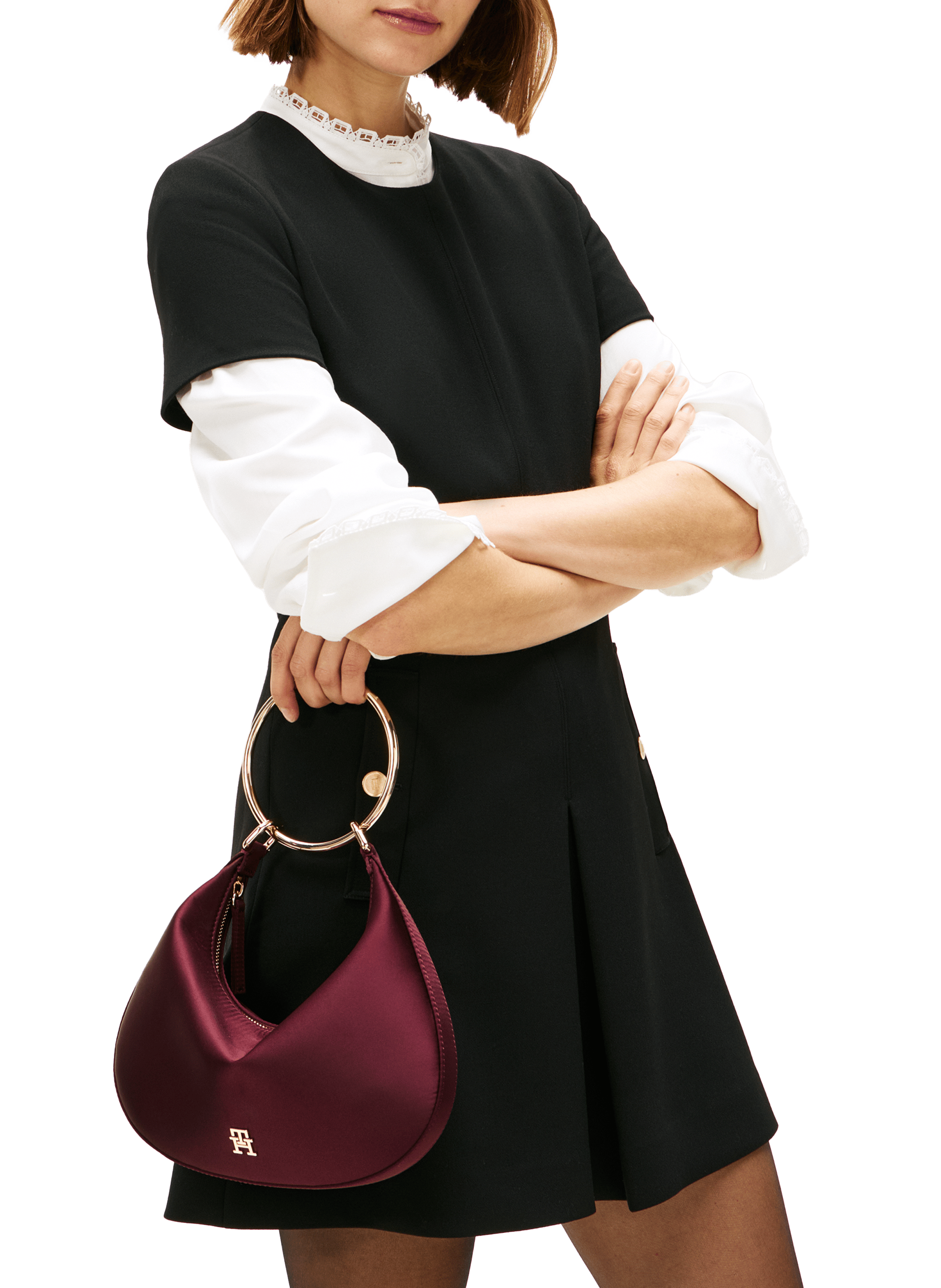 Handbag with metal handle in bracelet style TOMMY HILFIGER Red