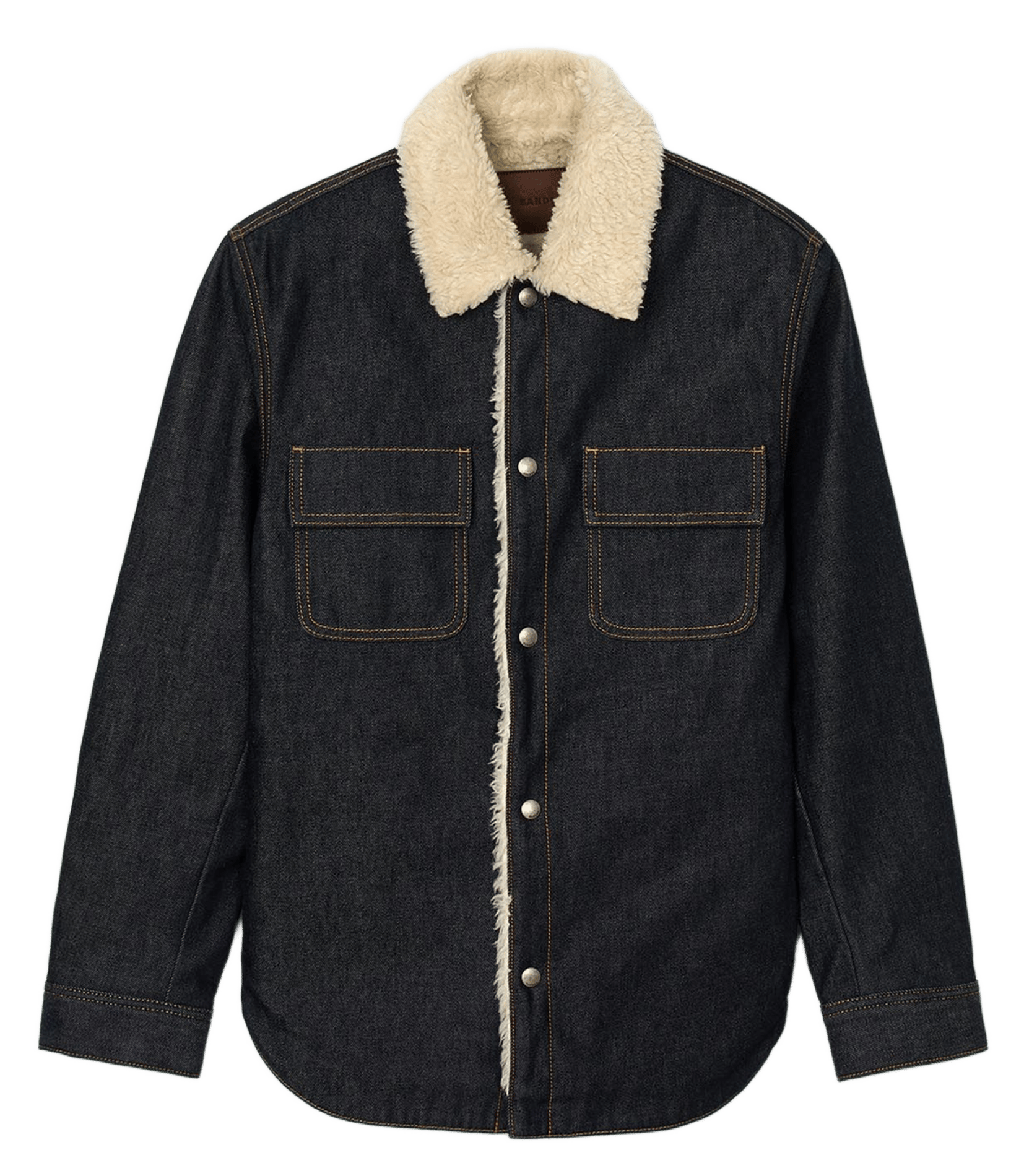 Blouson droit fourré en denim brut SANDRO Bleu