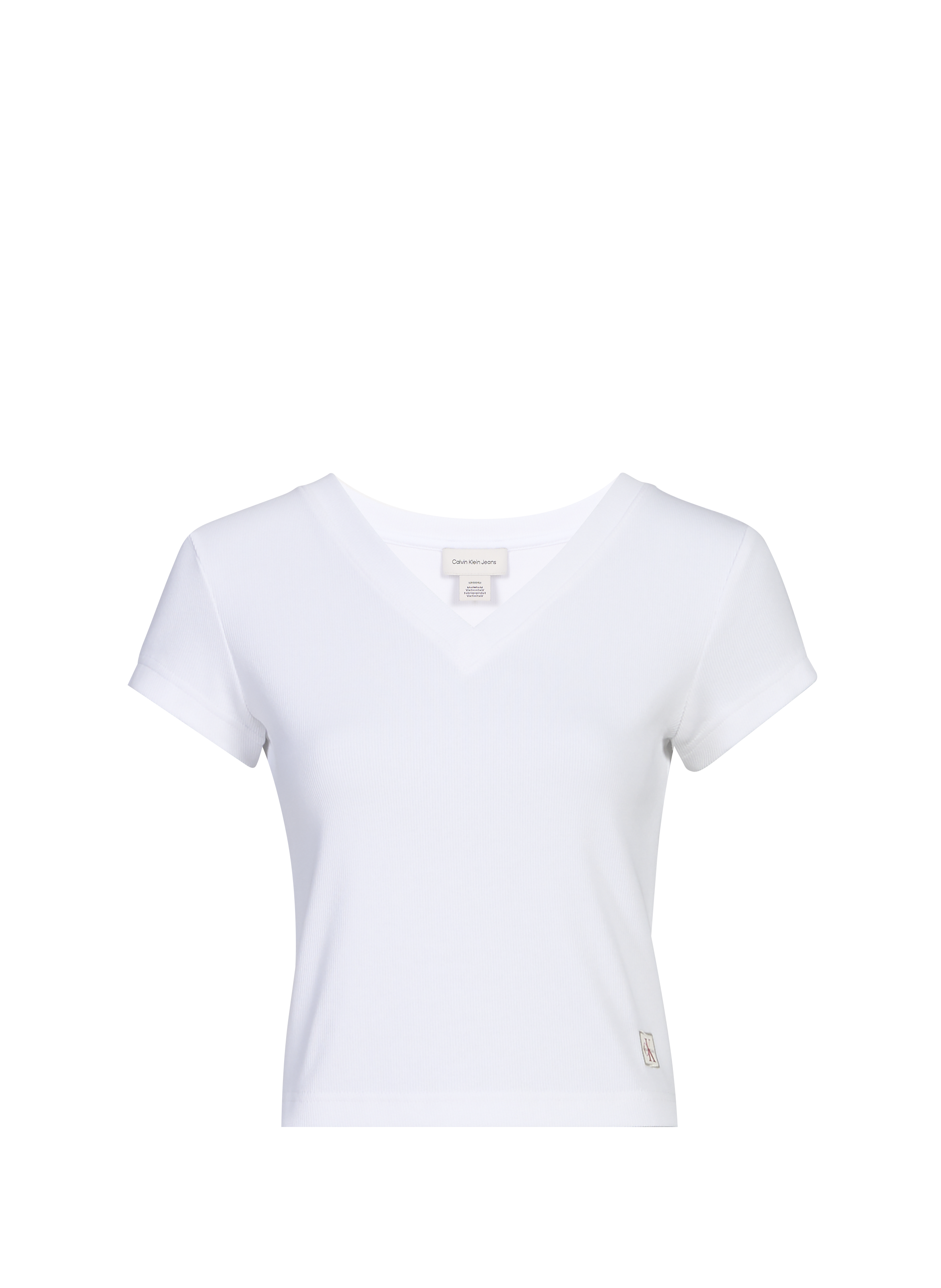 T-shirt col V en coton mélangé CALVIN KLEIN Blanc