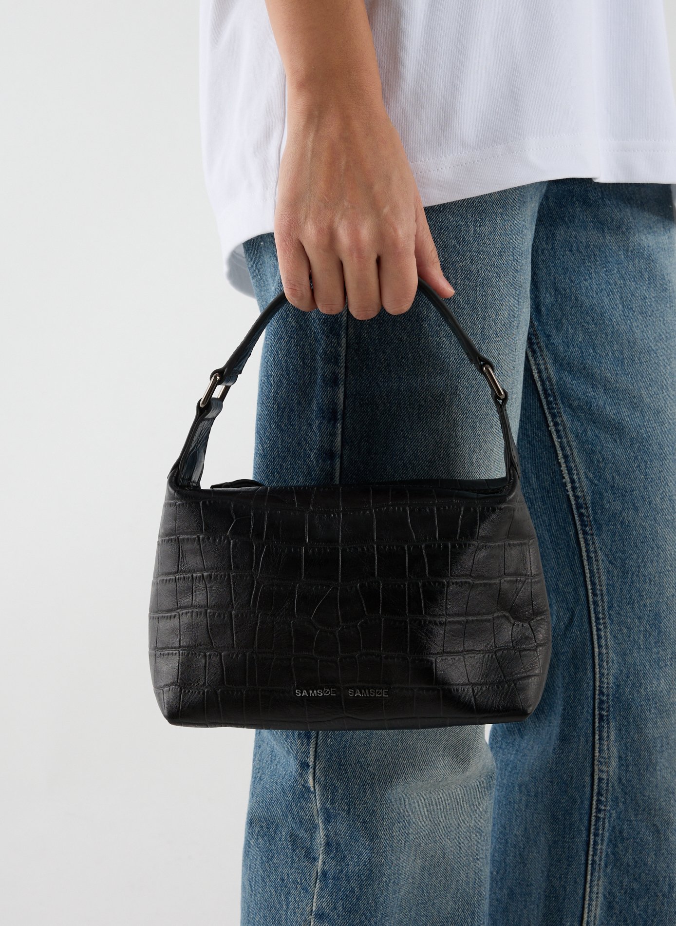 SAMSOE SAMSOE Sac à main peau de crocodile en cuir Noir