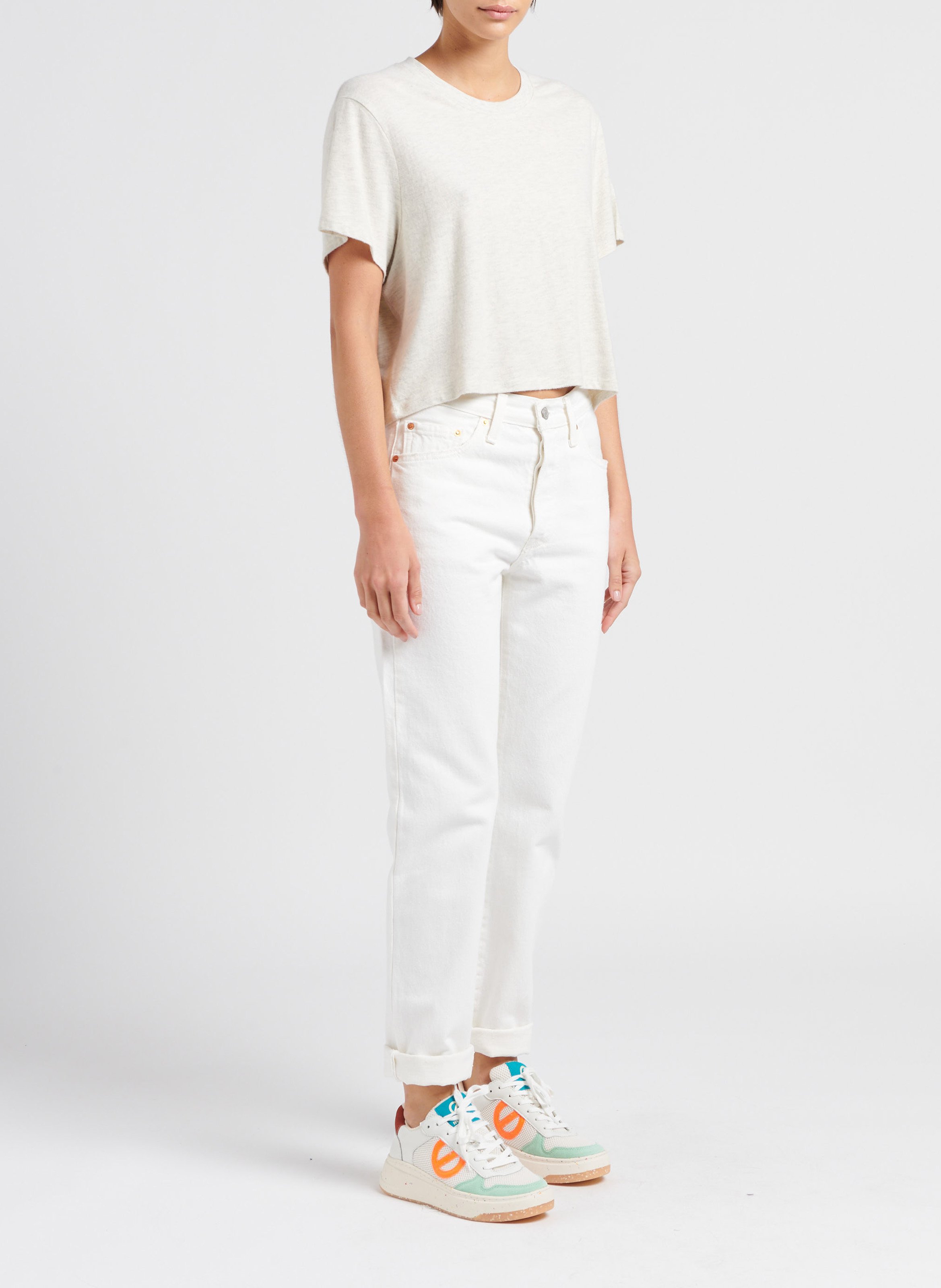 Tee shirt chiné col rond en coton mélangé ypawood Gris