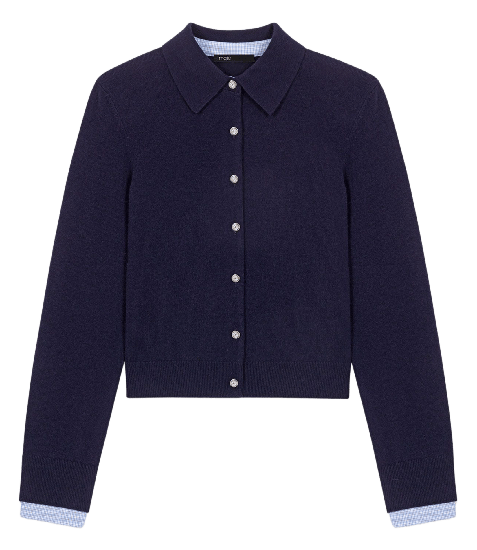Cardigan droit col classique en laine et cachemire MAJE Bleu