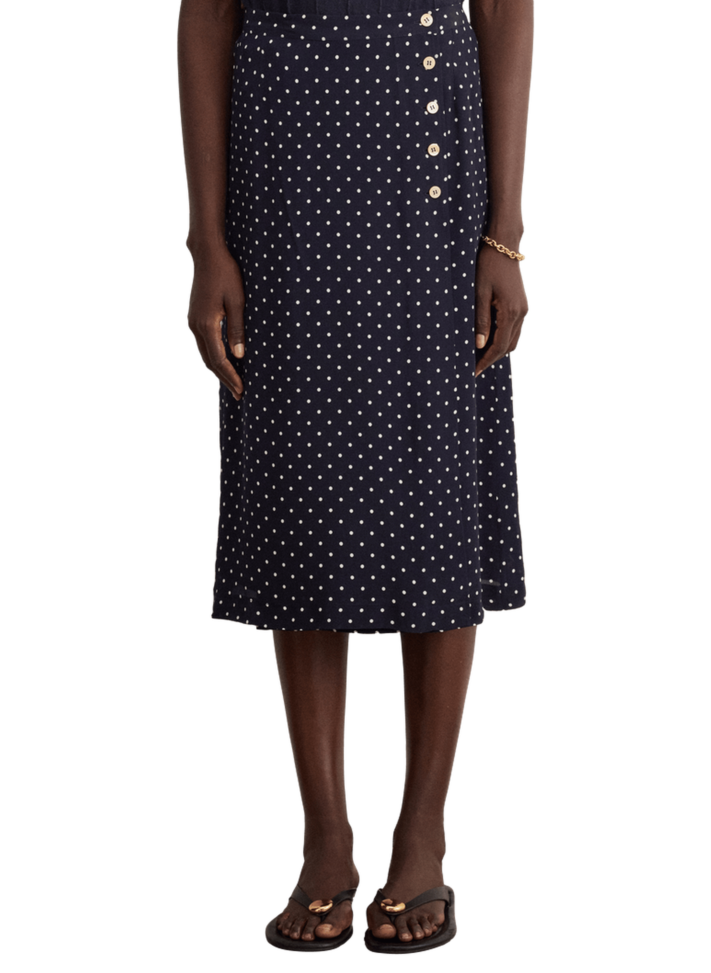 Jupe midi à pois et boutons - nayane PABLO Bleu