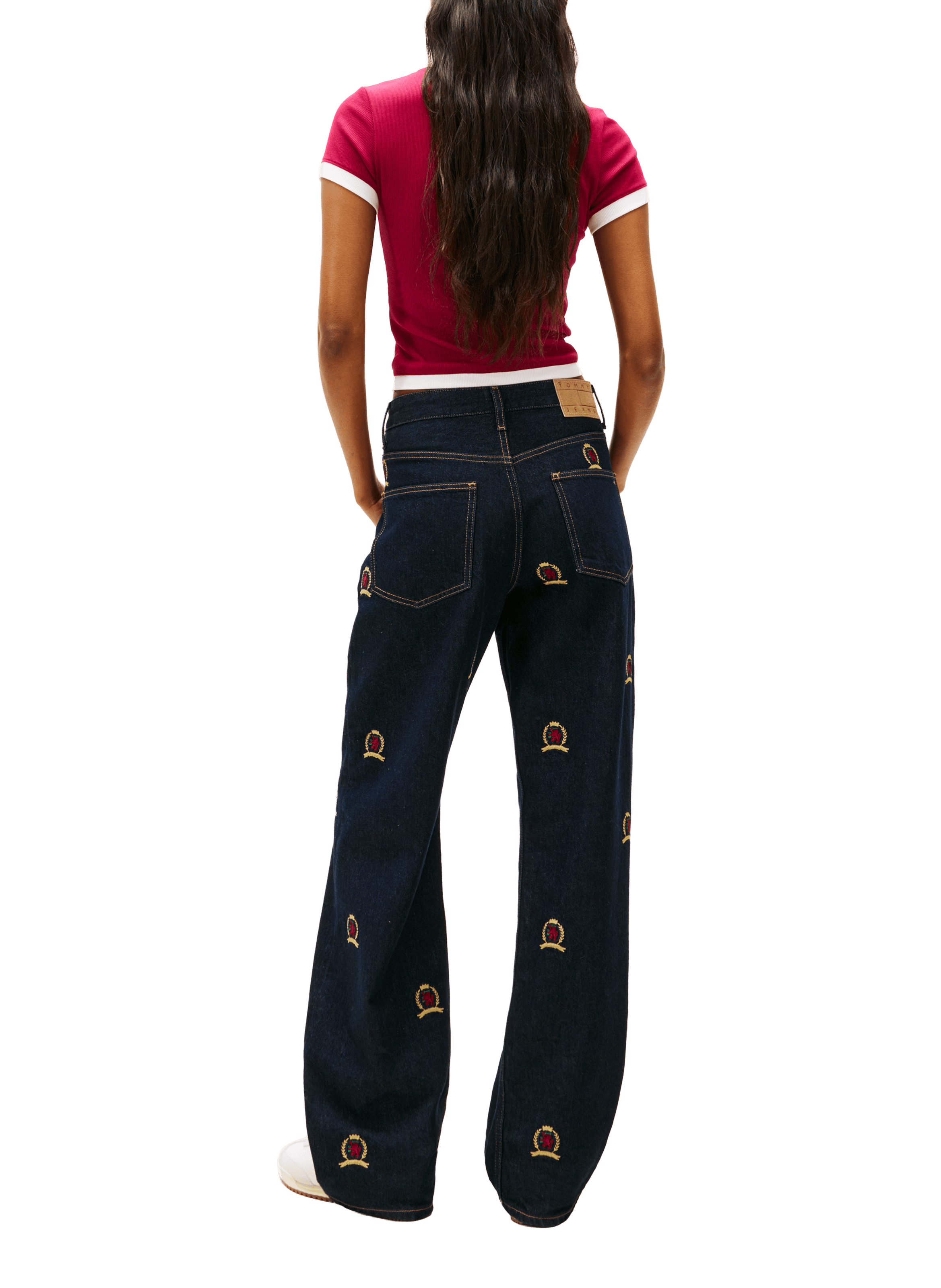 T-shirt côtelé en coton mélangé TOMMY HILFIGER Rouge