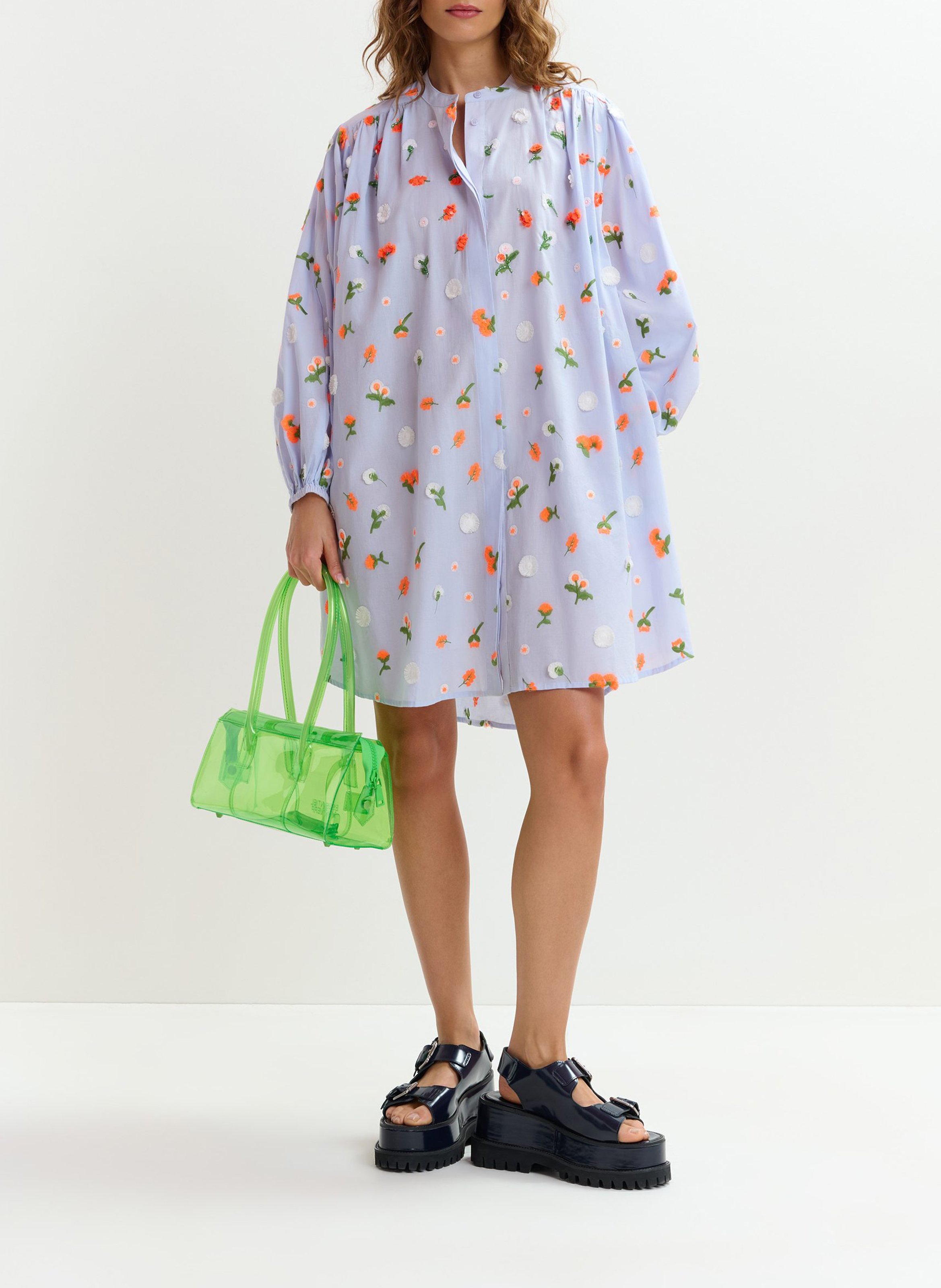 Robe courte ample col rond brodée jalen ESSENTIEL ANTWERP Bleu