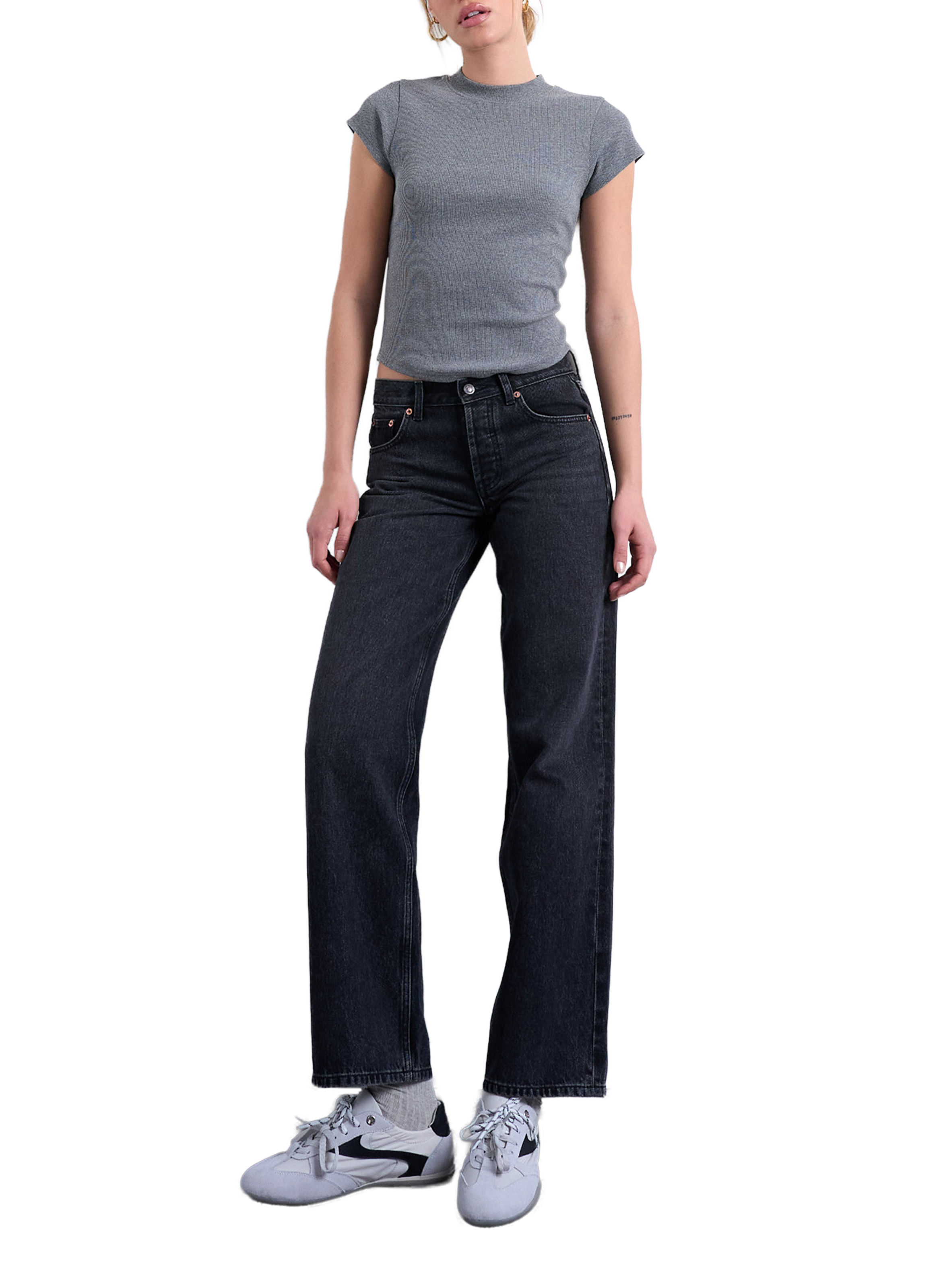 Cotton-blend round-neck T-shirt TOPSHOP Grey