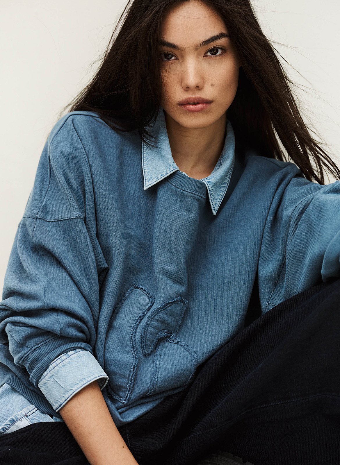 Sweat ample col rond à broderie maia BA&SH Bleu