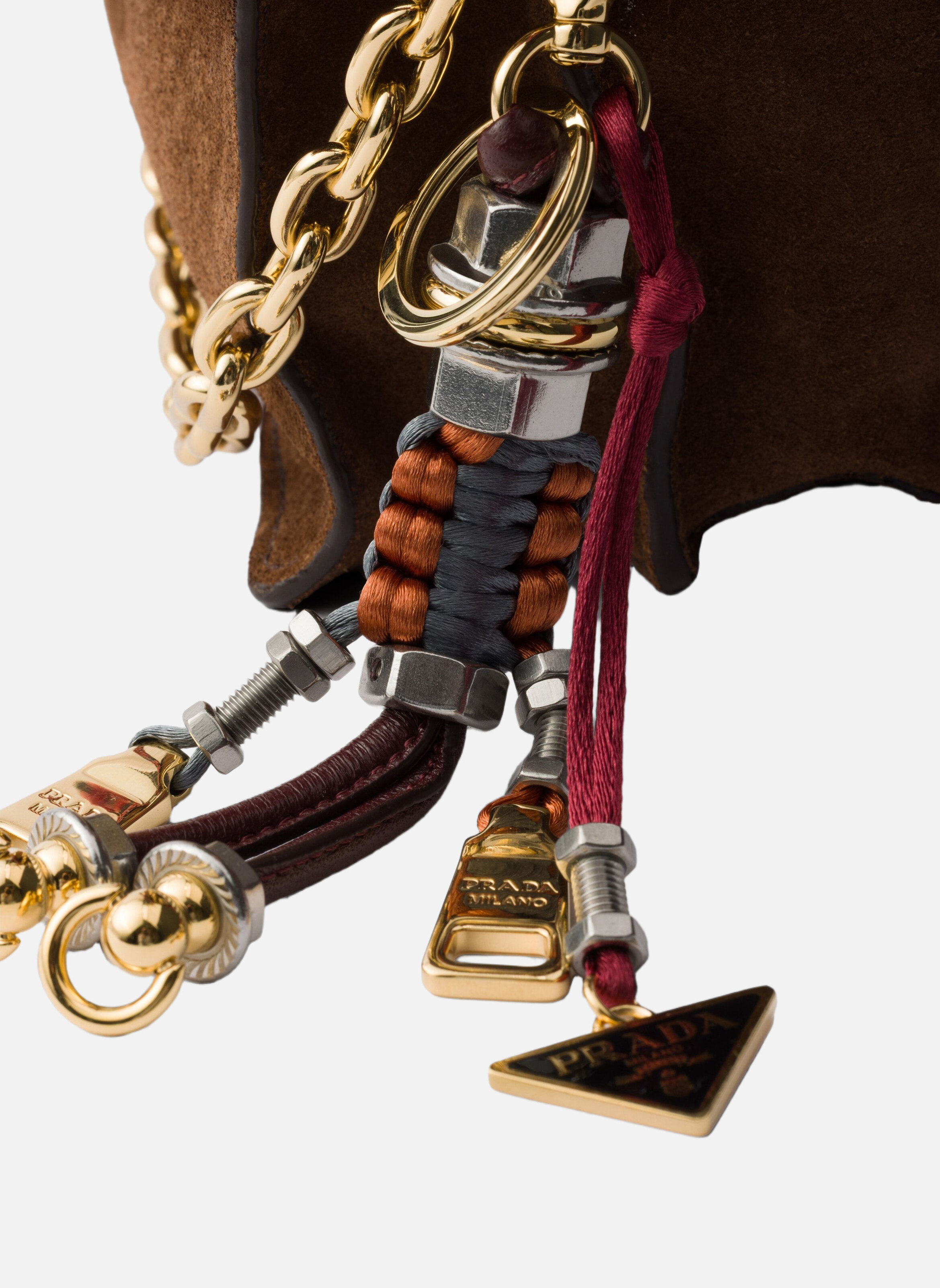 Petit sac porté épaule prada soft sound en daim PRADA Marron