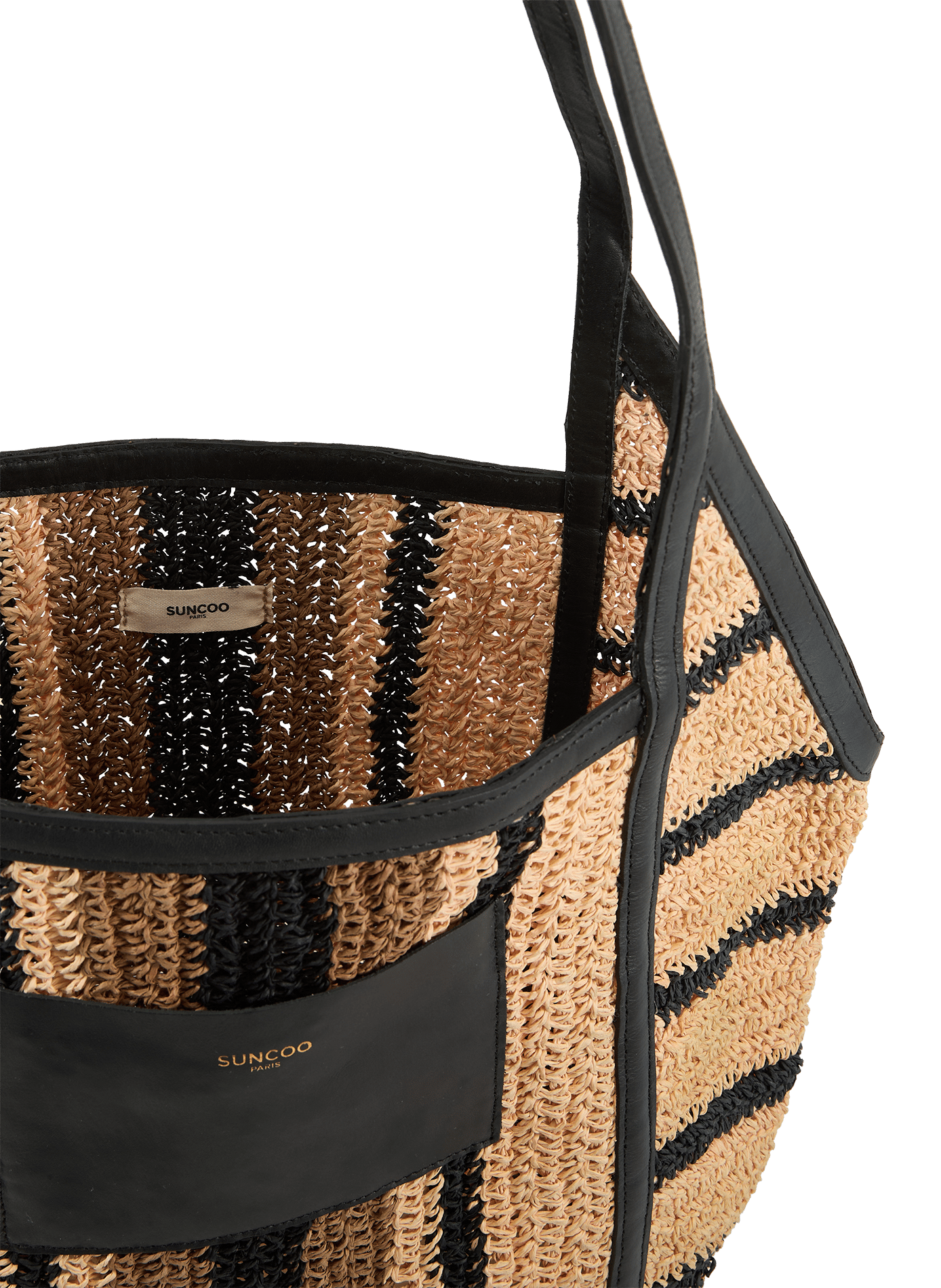 Sac épaule Akael en raphia et cuir SUNCOO Beige