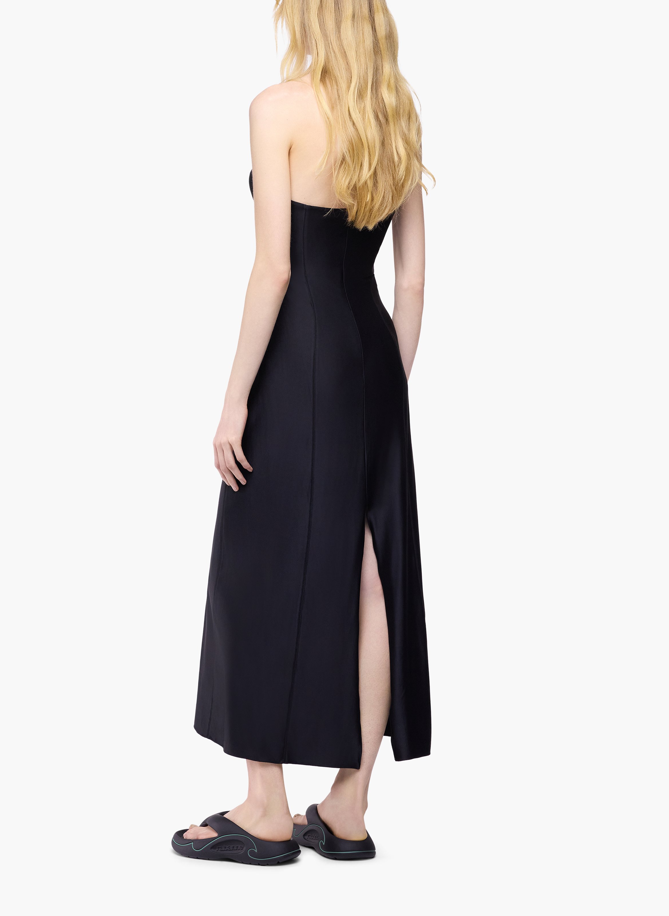 Robe midi en jersey de viscose avec bustier structuré en forme de cœur RABANNE Noir