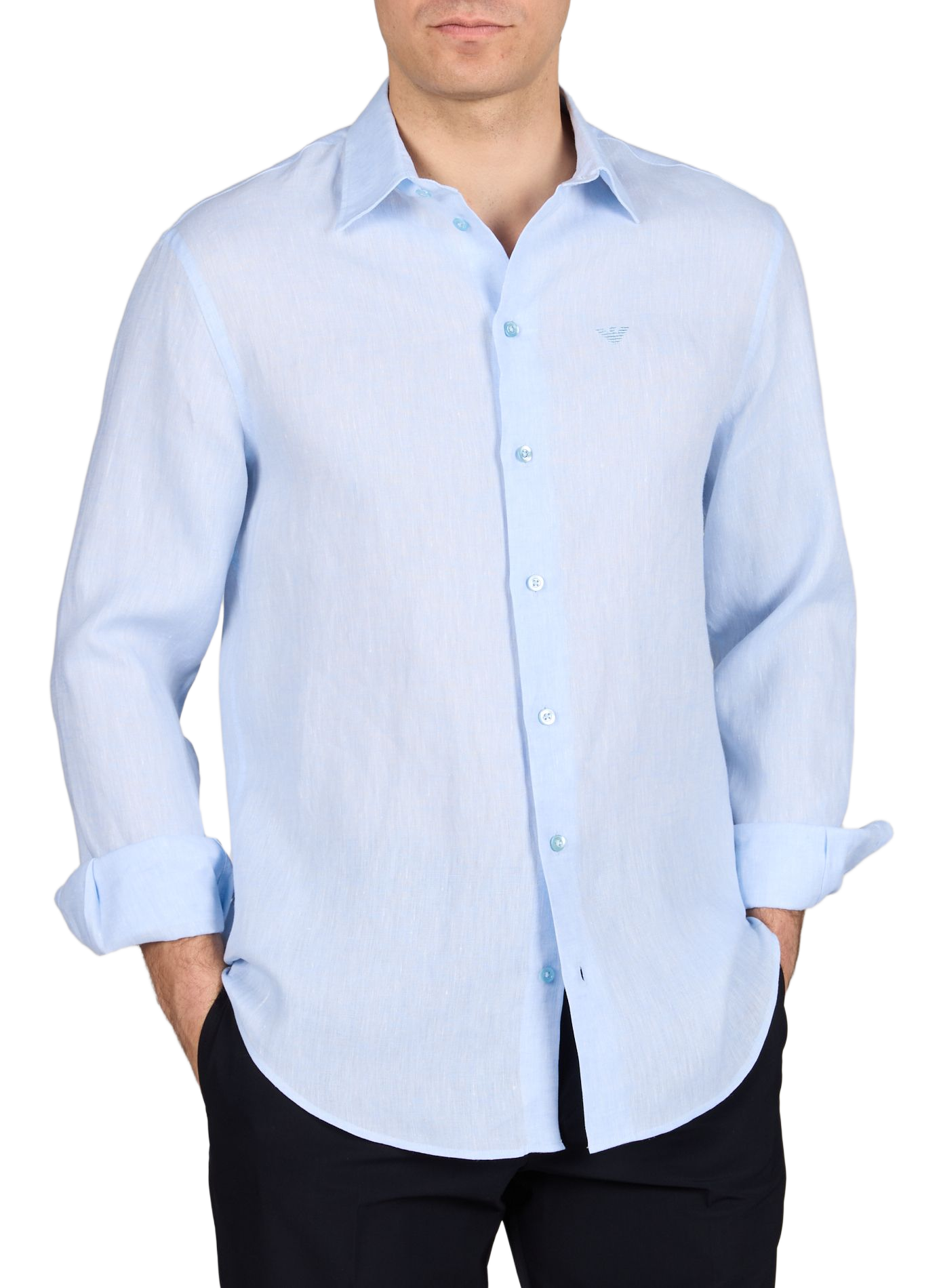 Gerader Leinenhemd EMPORIO ARMANI Blau