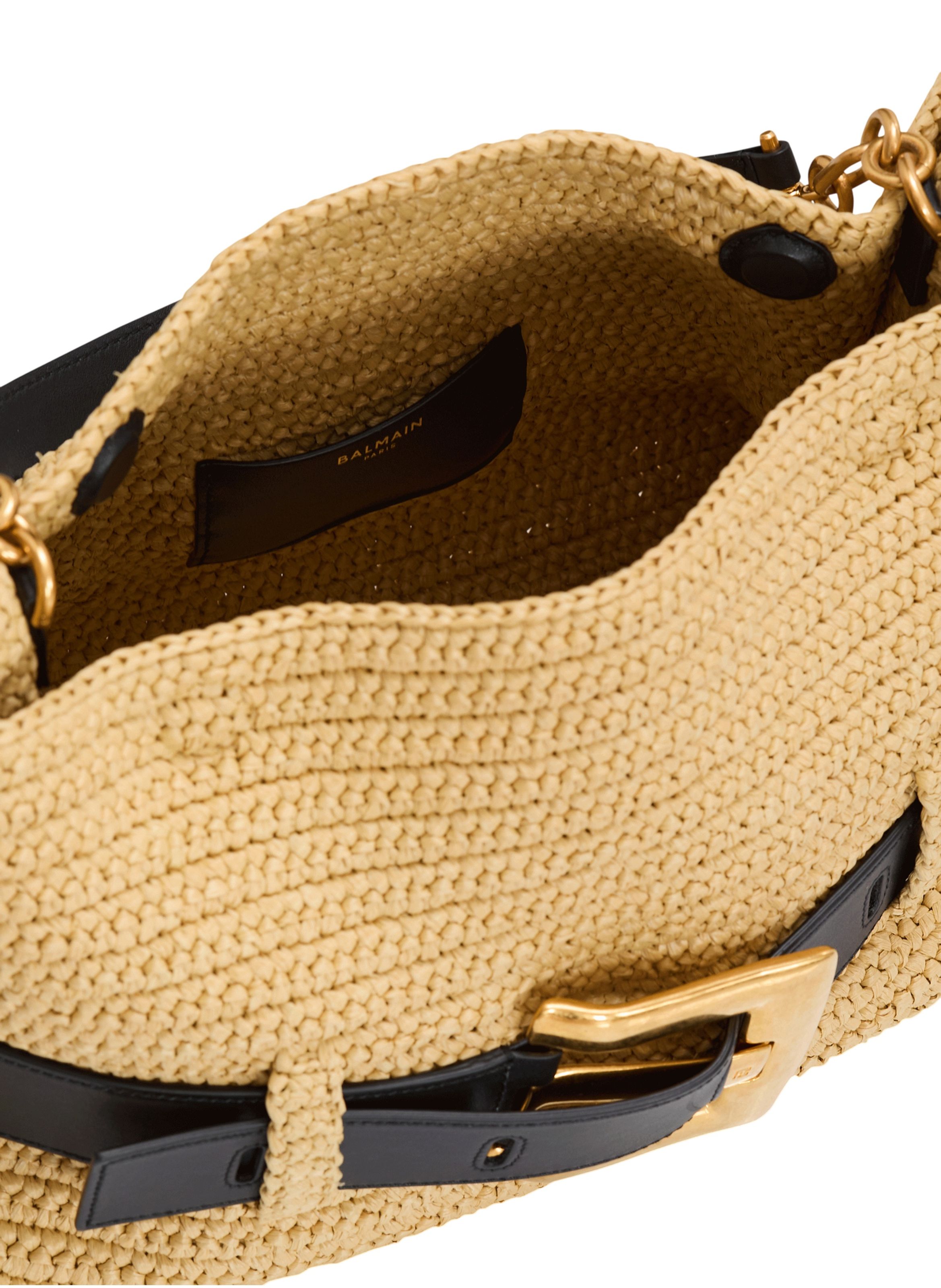 Sac anthem medium en crochet et cuir lisse BALMAIN Beige