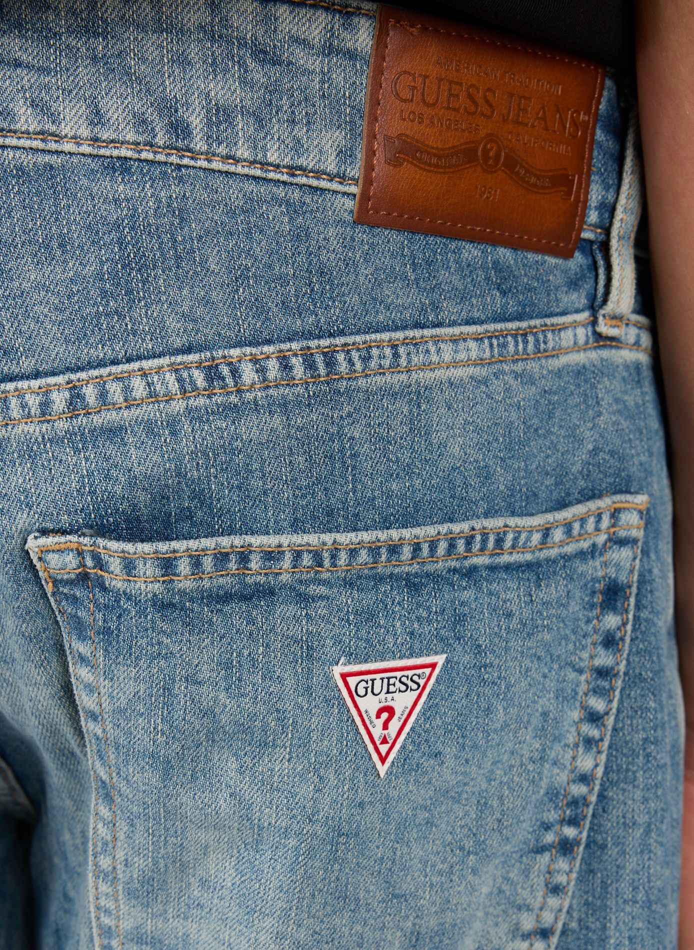 Jean droit délavé en coton mélangé GUESS Bleu